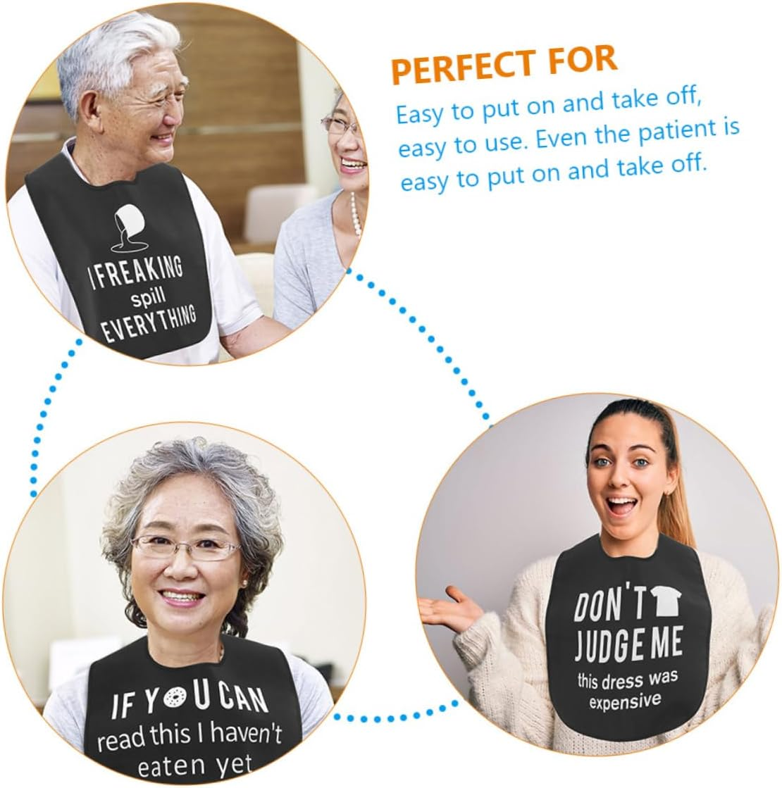 IWOWHERO 3 Pcs Adjustable Adult Bibs for Seniors Decorative Washable Bibs for Elderly Eating Reusable Dining Protectors Women Comfortable Fit for Everyday Use
