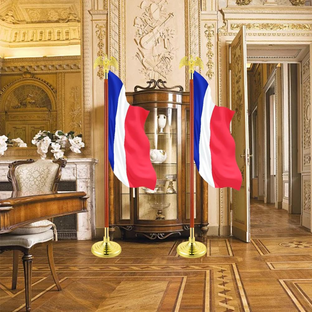 8 Ft Indoor Flag and Pole Set with Brass Fittings, Oak Flagpole with Flagpole, Base and Tassel for Lobby Office Conference Room image number 2