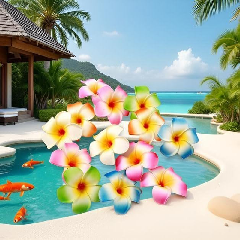 10Pcs Multicolor Hawaii Plumeria Flower Clips Hawaiian Flower Hair Barrettes Beach Party Hair Clips Artificial Tropical Flower Hairpins for Wedding Hair Accessories (7Cm),Clips and Barrettes image number 3