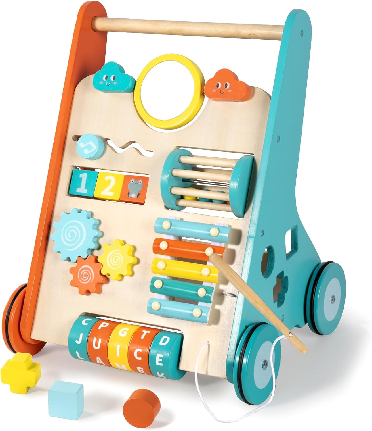 Baby Walker with Wheels, Wooden Push Walker Toys for Babies 6-12 Months, Baby Girl Walking Activity Toys for 1 Year Old