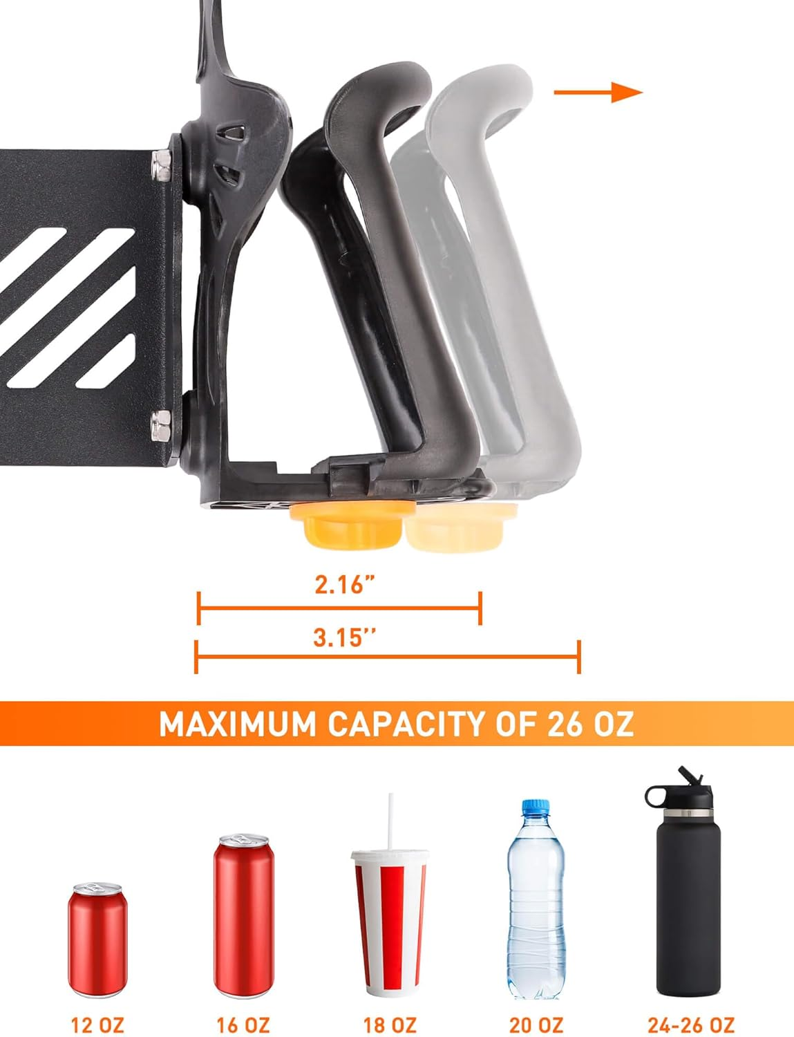 Savadicar Door Cup Holder Compatible with Jeep Wrangler (JL) & Gladiator (JT) 2018-2024, Fit Standard Bottles 2.2 to 3.1 Inch, Extension Accessories for Jeep, Right Side, Black image number 5