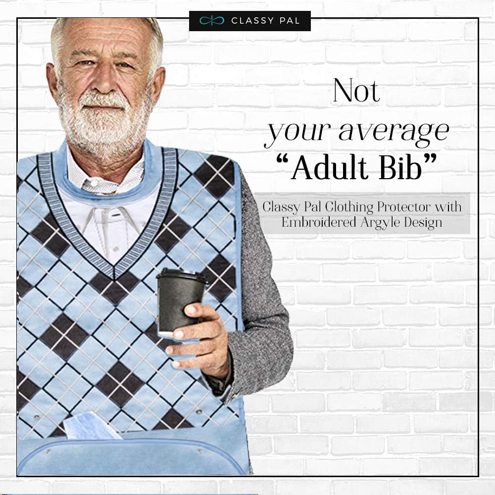 Adult Bib for Men with Embroidered Design. Waterproof, Reusable & Washable - Argyle Sweater image number 5