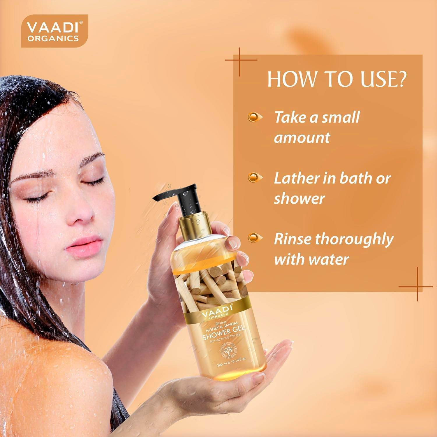 Vaadi Herbals Organic Body Wash Shower Gel Honey & Sandalwood Skin Revitalizing Therapy -Shower Gel That Cleanses, Refreshes and Deodorizes - Daily Detox Antifungal Body and Foot Cleanser - Great for Acne - for All Skin Type - Sulfate Free Paraben Free - Value Pack of 2X 300Ml