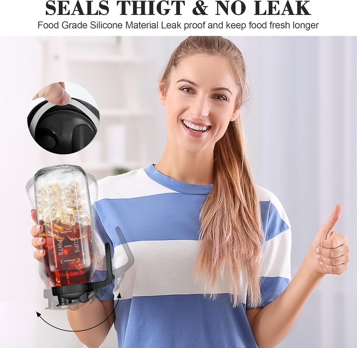 Mason Jar Pitcher,64Oz/2 Quart Wide Mouth Glass Pitcher with Airtight Seal Lid and Spout,Ice Tea Pitcher Nice for Milk, Cold Brew Coffee,Iced Tea,Fruit Tea image number 5