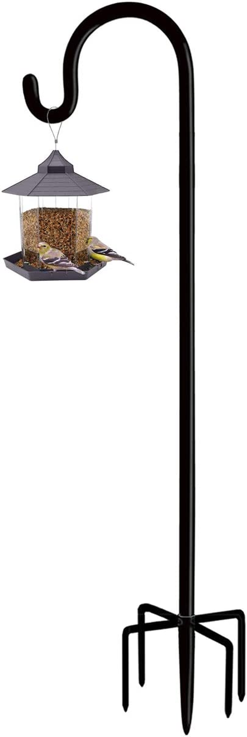 Artibear Adjustable Outdoor Shepherd Hook Stand with 5 Prong Base, 76 Inches Tall 3/5 in Thick, Shiny Black (1 Packs) image number 2