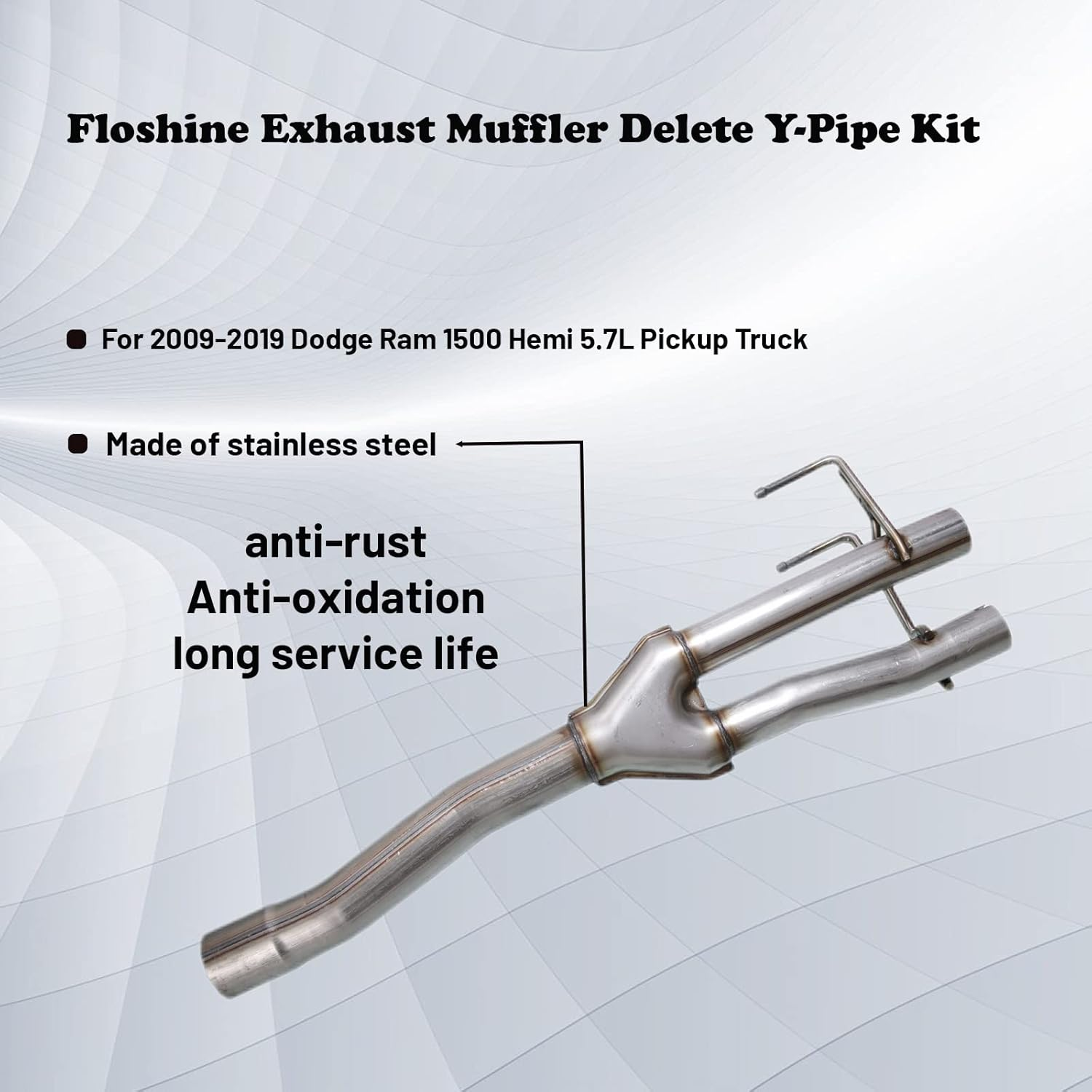Floshine Stainless Steel Y-Pipe Exhaust Muffler Kit,3''Inlet/2.25'' Outlet,Direct Fit Exhaust 2009-2018 Ram 1500 FH214211 image number 5