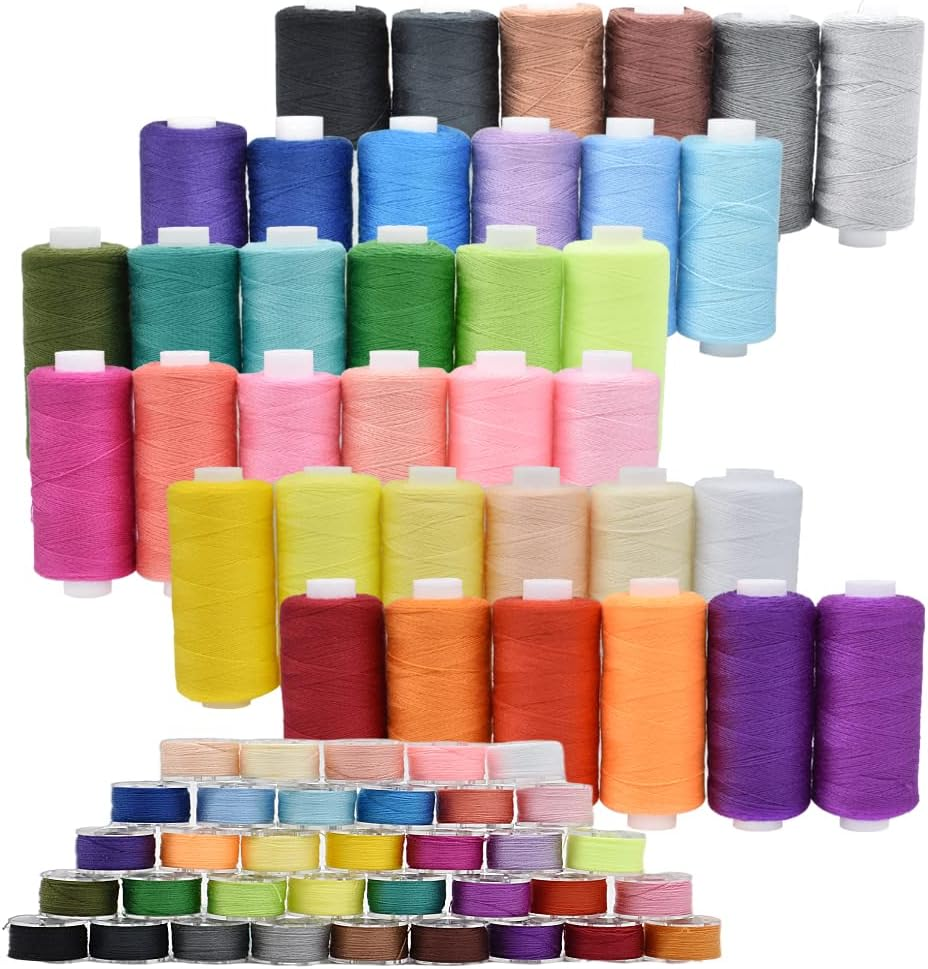 72Pcs Bobbins Sewing Threads Kit, 36 Colors 400 Yards per Polyester Thread Spools Prewound Bobbin with Case for Hand Machine Sewing, Emergency and Travel, DIY and Home