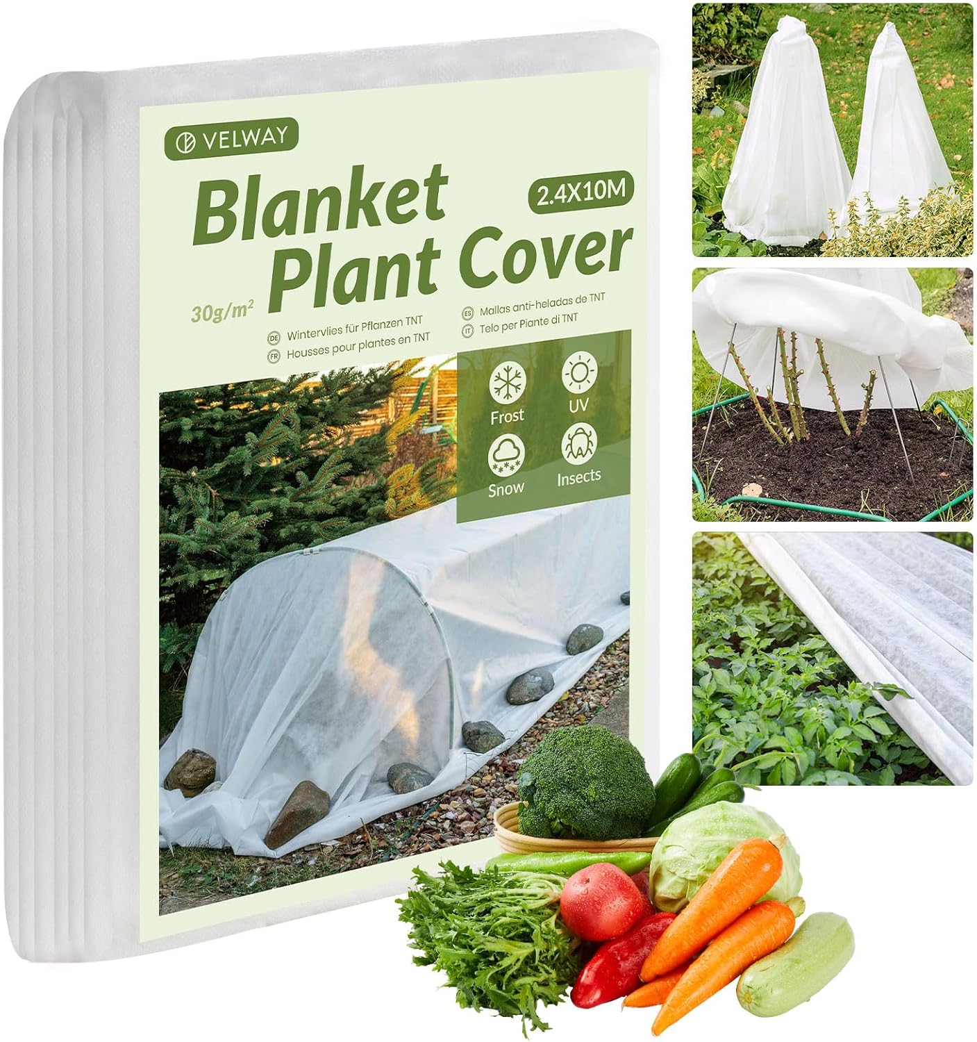 2.4 X 10 M Plant Fleece Frost Protection - Heavy Plant Protection Anti-Frost Cloth Winter Protection Garden Cloth for Vegetables Flowers Non-Woven Fabric Cover against Birds and Insects image number 5