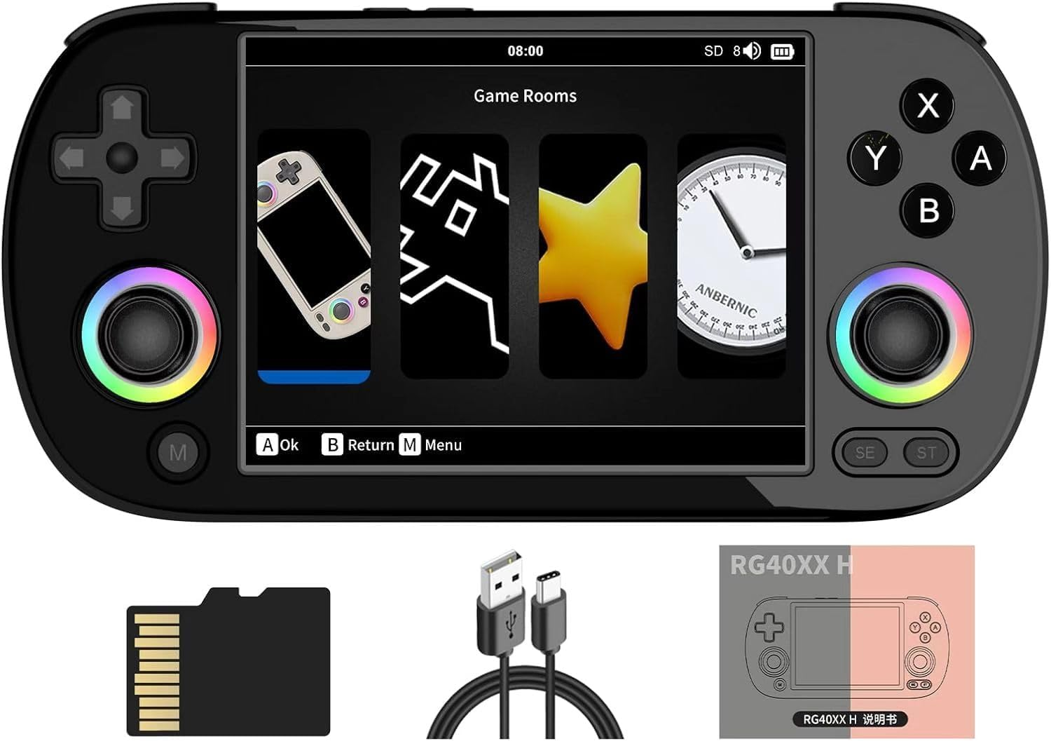 RG40XX H Retro Handheld Game Console, 4" IPS Screen Portable Video Game Console with RGB Colorful Joystick Lighting, Built in 128G Card & 10000 Games, Linux System Support Wifi Bluetooth (Black,128G) image number 2