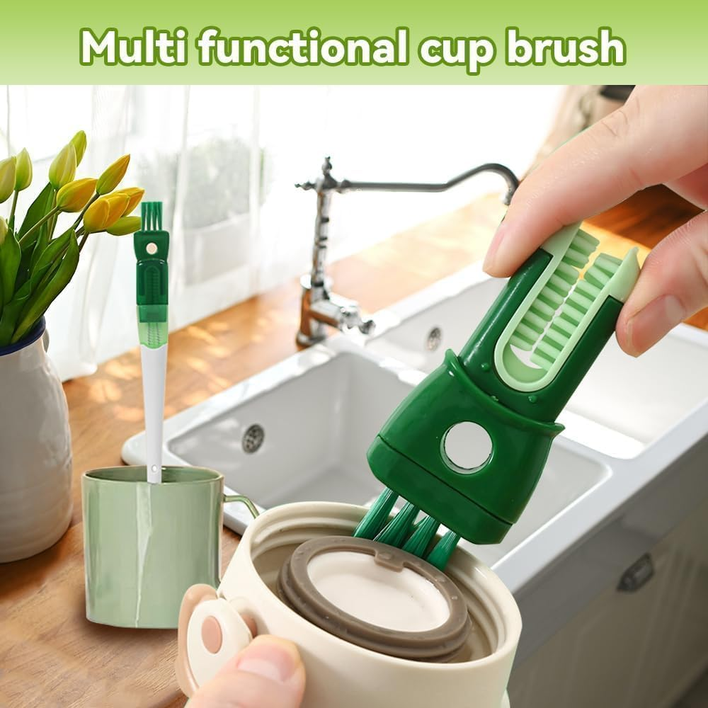 2Pcs 5-In-1 Water Bottle Cleaner Brush,Multipurpose Detachable Cleaner Brush for Cleaning Cup Lid Edge Gap and Straw(Green+Orange)
