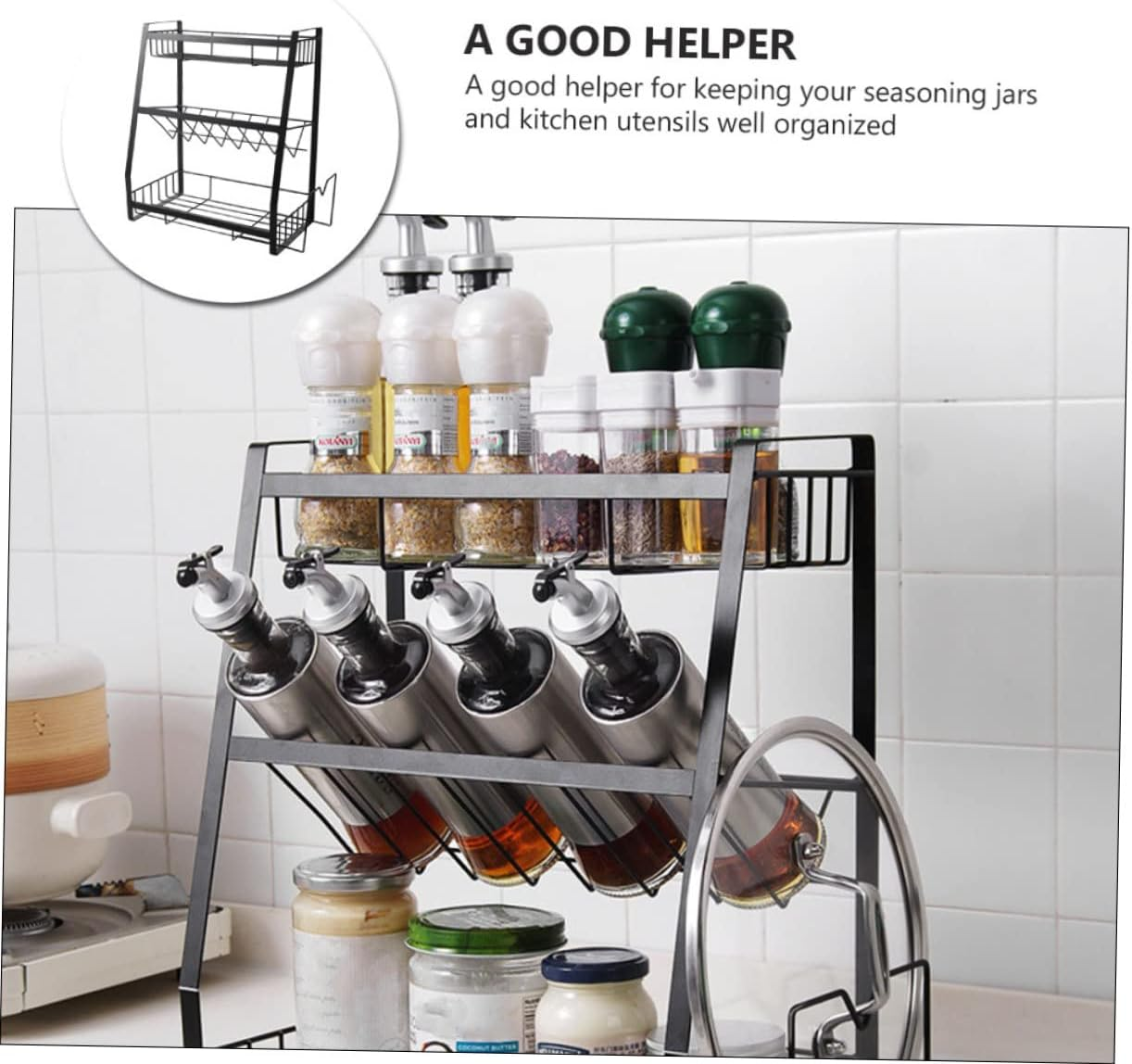 Cabilock Iron Spice Rack for Kitchen Storage Sauce Rack Home Organization for Countertop Display image number 2