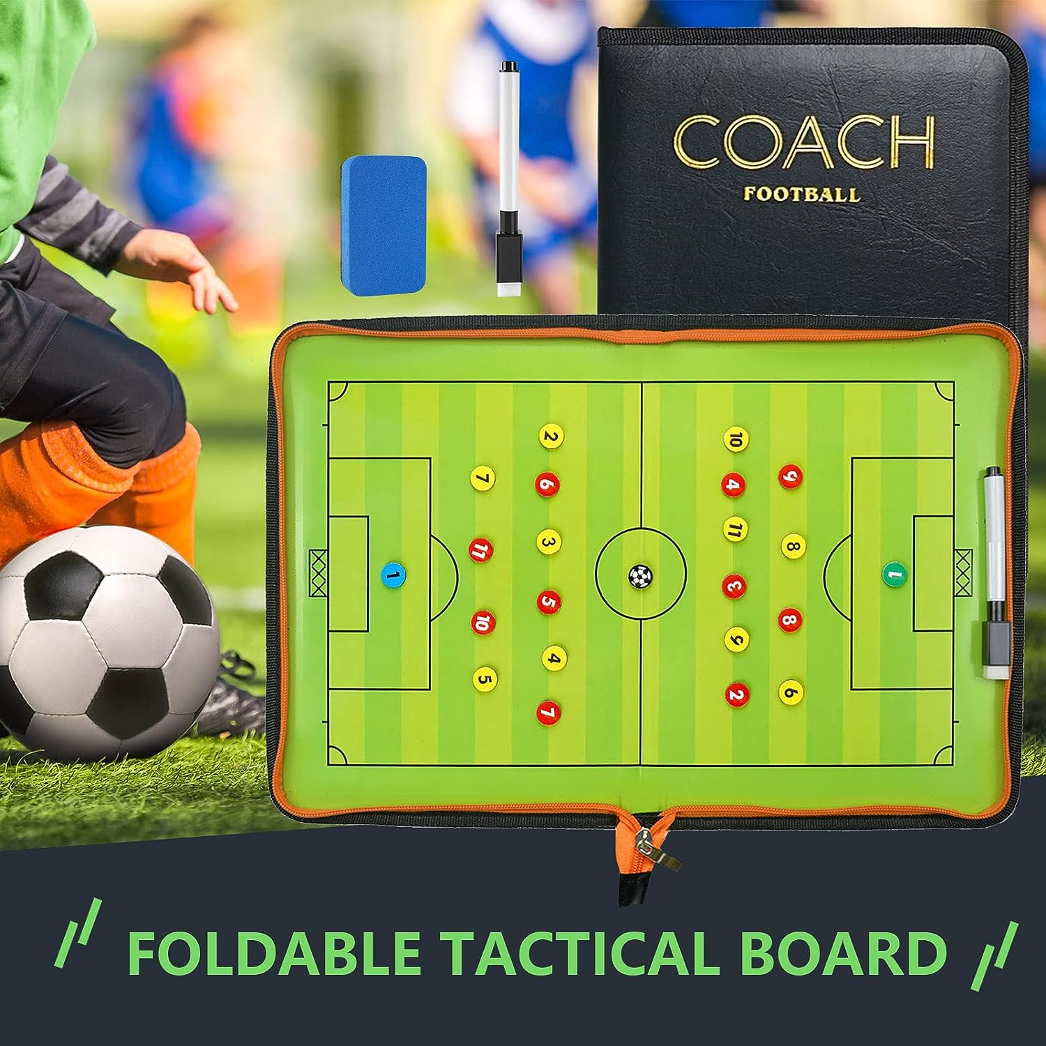 Soccer Coaching Board, Magnetic Soccer Football Tactics Strategy Board, Erasable Coaches Board Clipboard with Magnets Marker Pen, Coach Training Equipment for Teaching and Game Plan image number 2