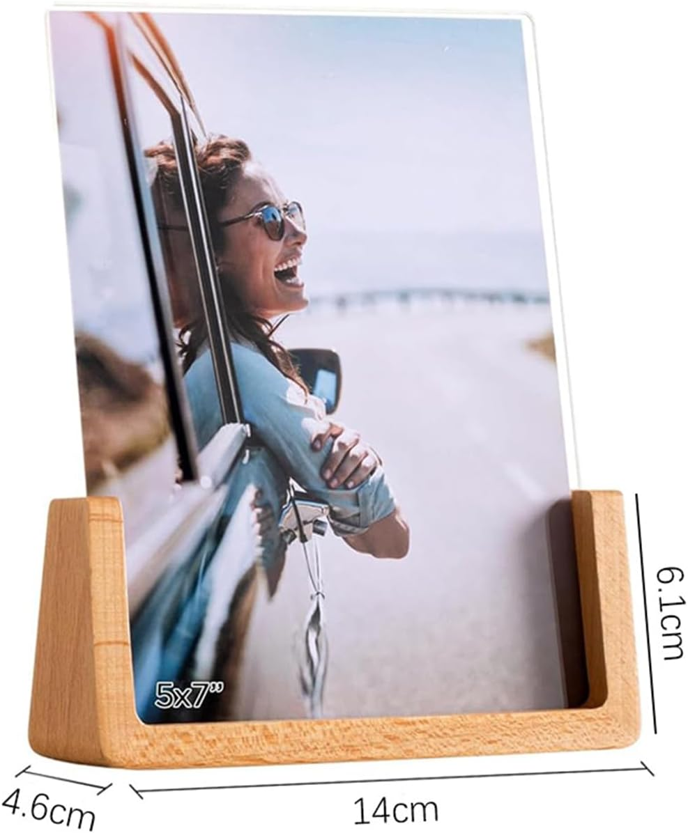 5X7 Wood Picture Frame Set of 2 Rustic Wooden Photo Frames with Base U Shaped Double Sided High Definition Acrylic Covers Menu Holder Sign Card Stand for Tabletop or Desktop Display,Vertical Frame - 5 X 7 Inch Horizontal Frame image number 2