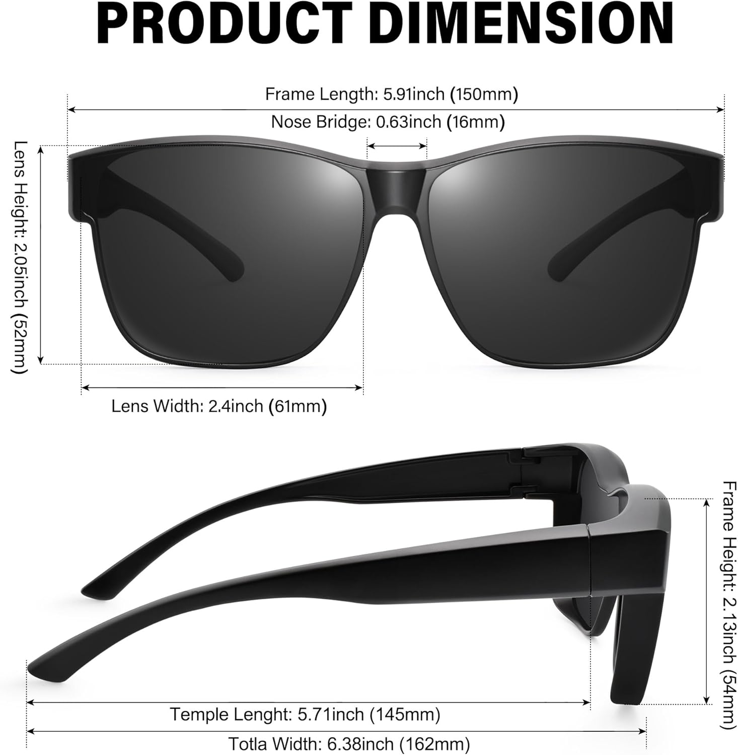 Sunglasses Fit over Glasses, Polarized 100% UV Protection Wrap-Around Sunglasses for Men & Women Driving - A02 Matte Beige Tortoise Frame/Grey Lens image number 3