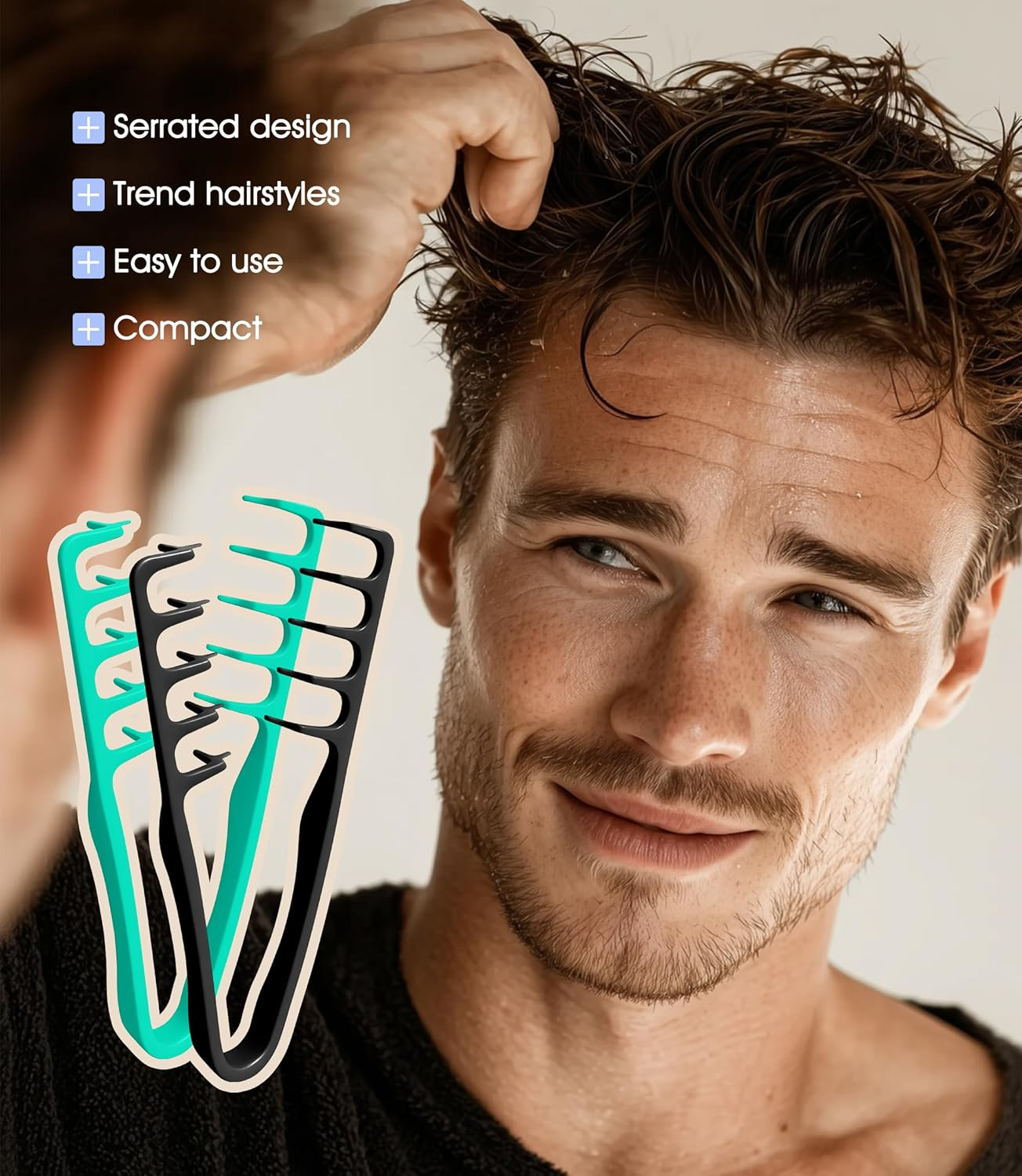 Pack of 2 Texture Comb Volume Comb with Styling Tooth Comb for Care Volume for the Hair Roots with Pony Roots, Lifting Hair Roots Hair Brush for Men and Women, Black and Teal Green