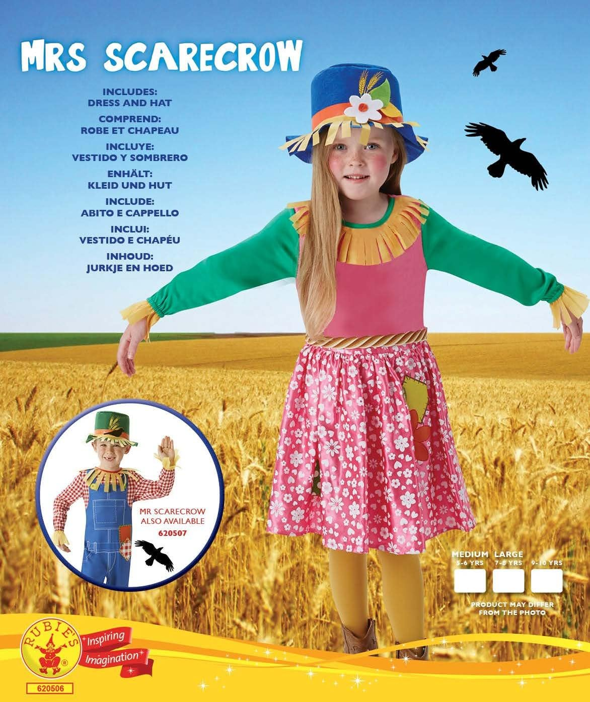 Girls Scarecrow Book Day Week Halloween Fancy Dress Costume Outfit 5-10 Years (5-6 Years)