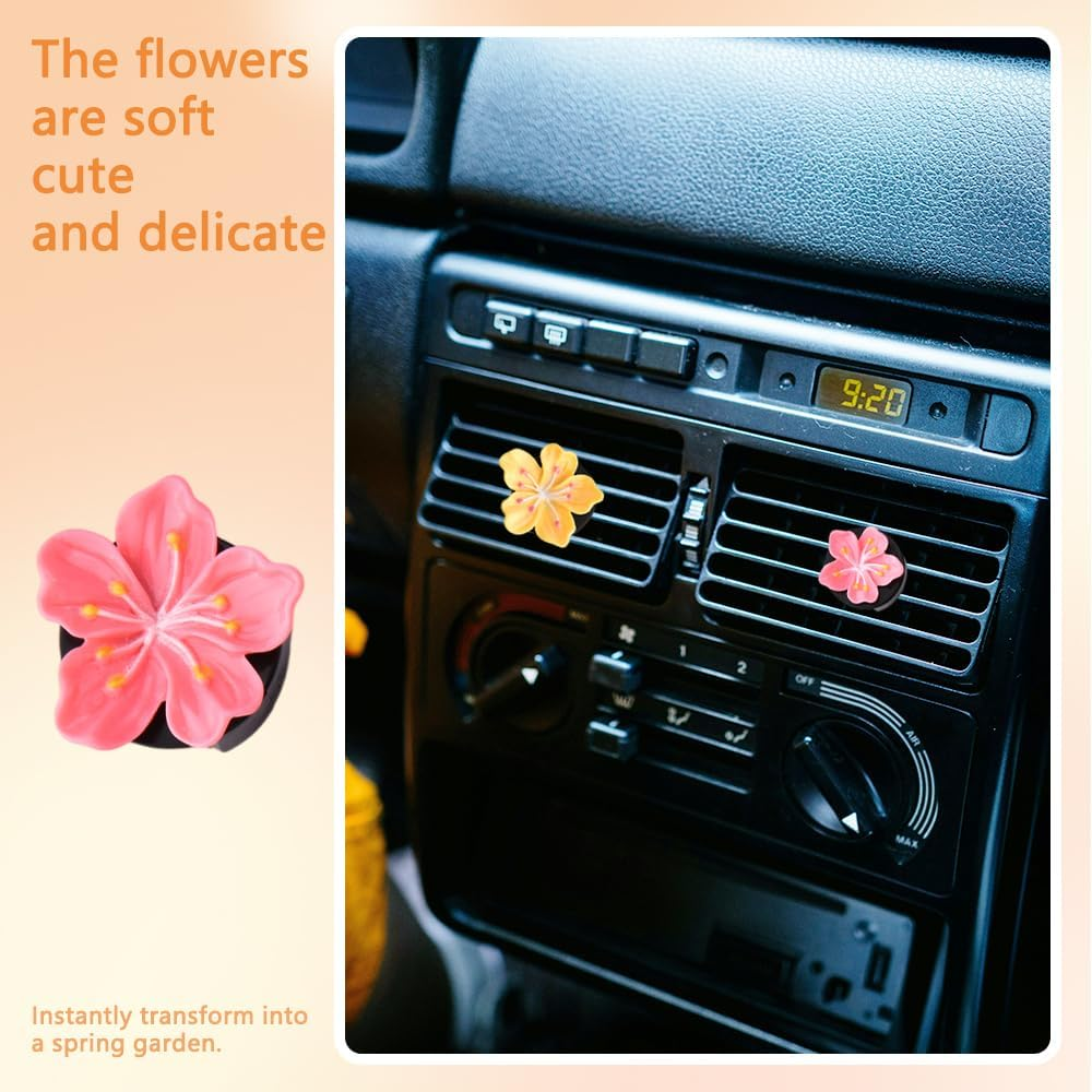 Flower Air Vent Clip Car Accessories for Women Car Air Freshener Clips Cute Rose Red Yellow Flowers Aesthetic Interior Decors for Girls New Driver Christmas Birthday Gift 4PCS image number 3