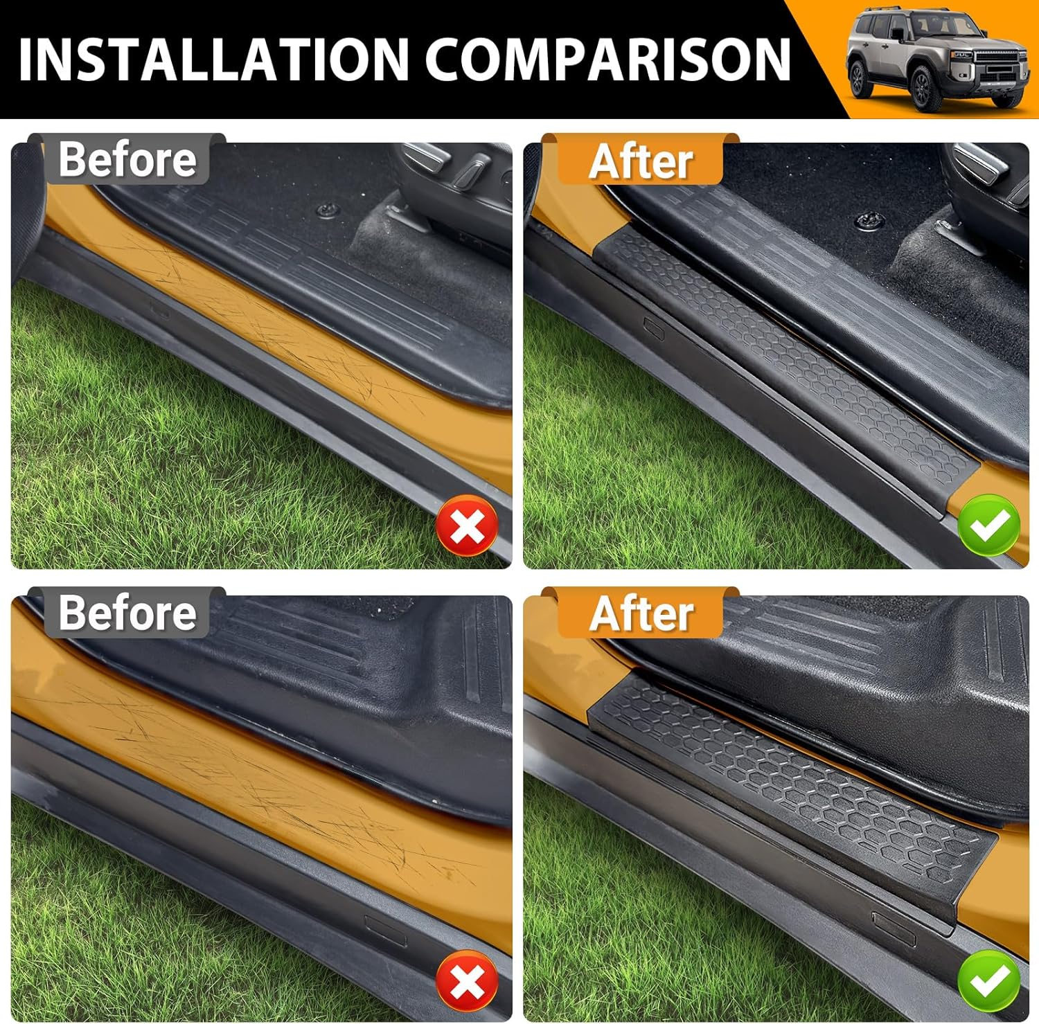 HUYINPJ Door Sill Guards Compatible with 2024 2025 Toyota Land Cruiser Prado 250 J250 LC250 TPE Entry Guard Cover Door Sill Protector for Toyota Land Cruiser Accessories