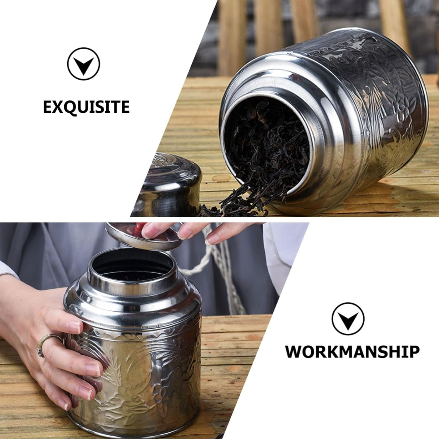 DECHOUS Stainless Steel Tea Canister Portable Sealing Tea Tin 500G Metal Storage Container Suitable for Office and Travel image number 2