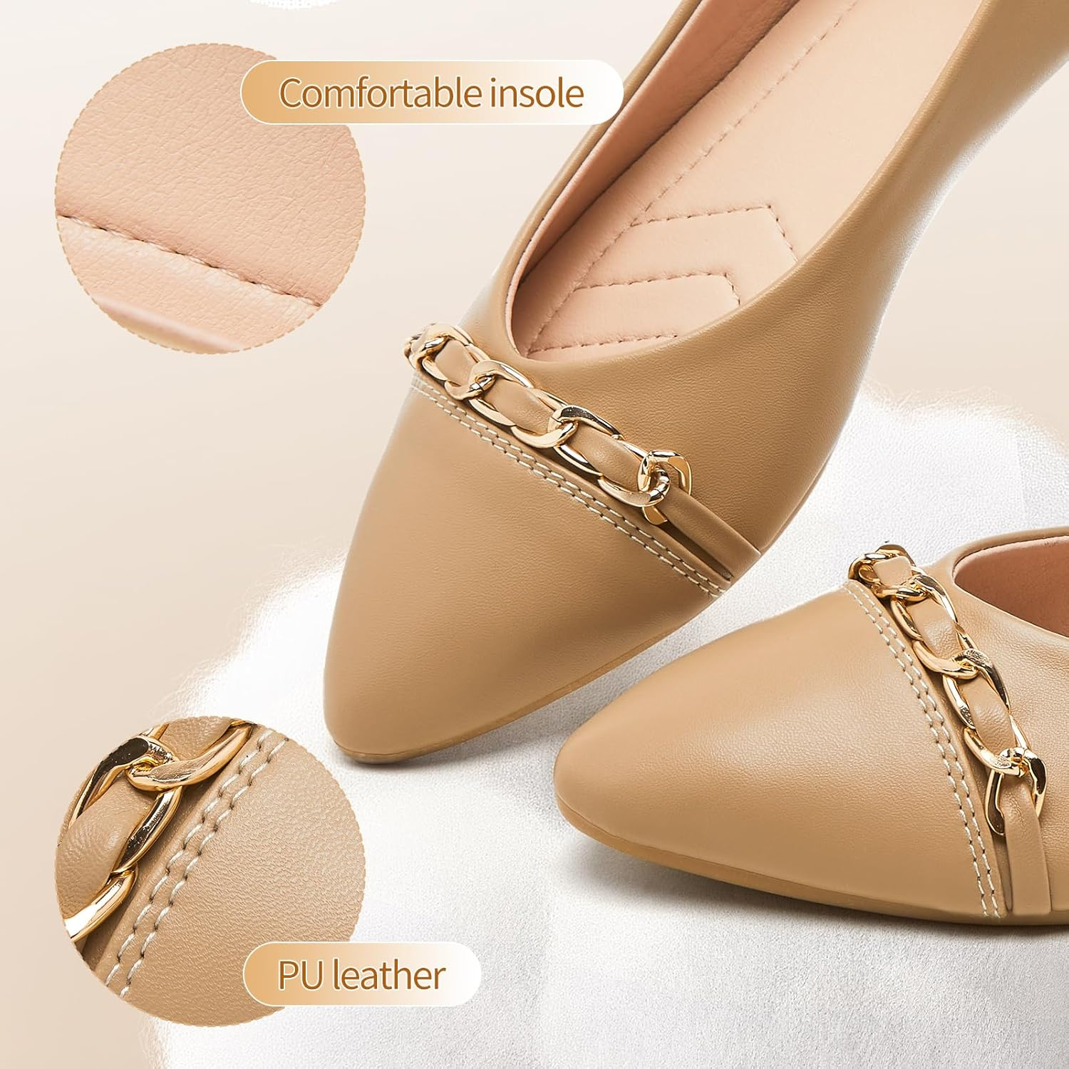 FINIWOR Ballet Flat Shoes for Womens,Pu Leather Dress Shoes,Women Pointed Toe Flat Shoes Casual, Comfortable Slip on Flats Shoes Women image number 3