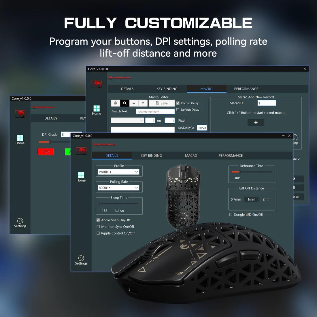 MAMBASNAKE M5 Ultra Carbon Fibre 8000Hz Wireless Gaming Mouse, 39G Superlight, 42000DPI, PAW3950MAX Sensor, Nordic 52840 Chip, Bluetooth/2.4G/Usb-C Wired Mice with Mouse Coiled Cable, for Pc/Mac image number 5
