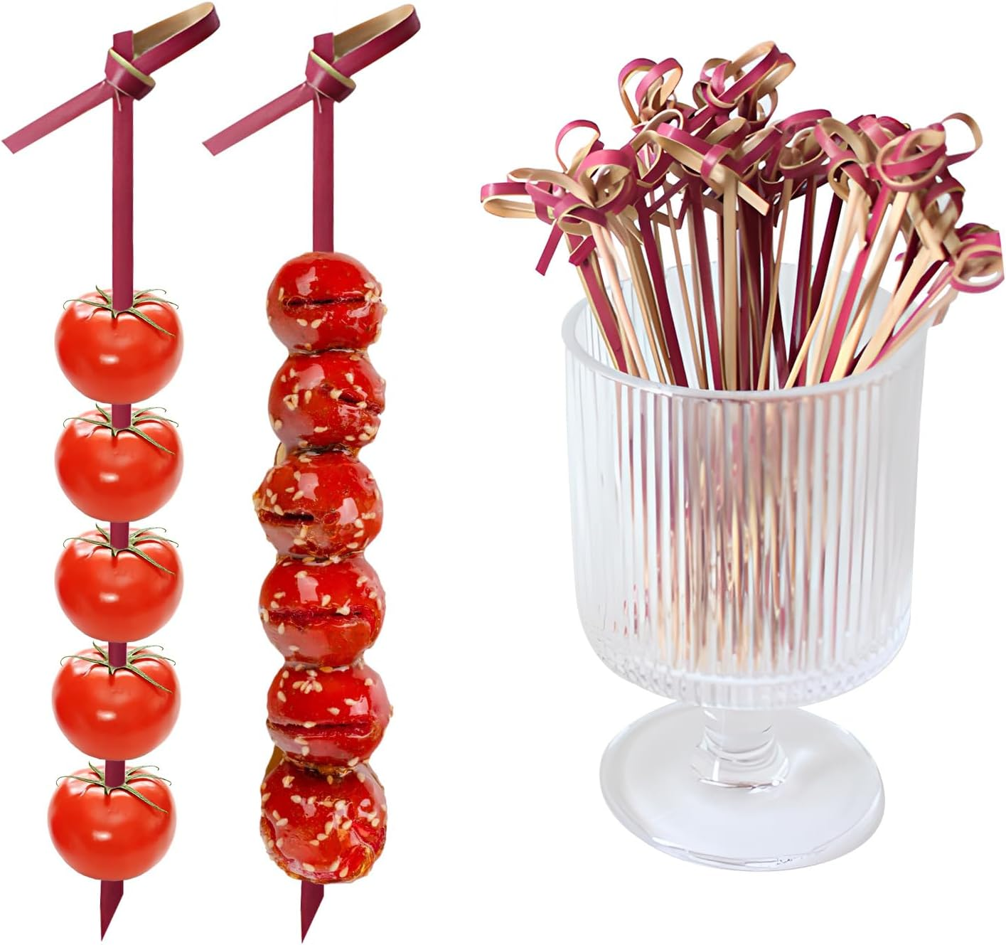 200Er Pack Cocktail Picks, Toothpicks for Appetizers, Natural Bamboo Knot Skewers, Mini Food Sticks, Fancy Tooth Picks for Fruit,Charcuterie,Cocktail Garnish Accessories, Party Supplies (Black, 9Cm)