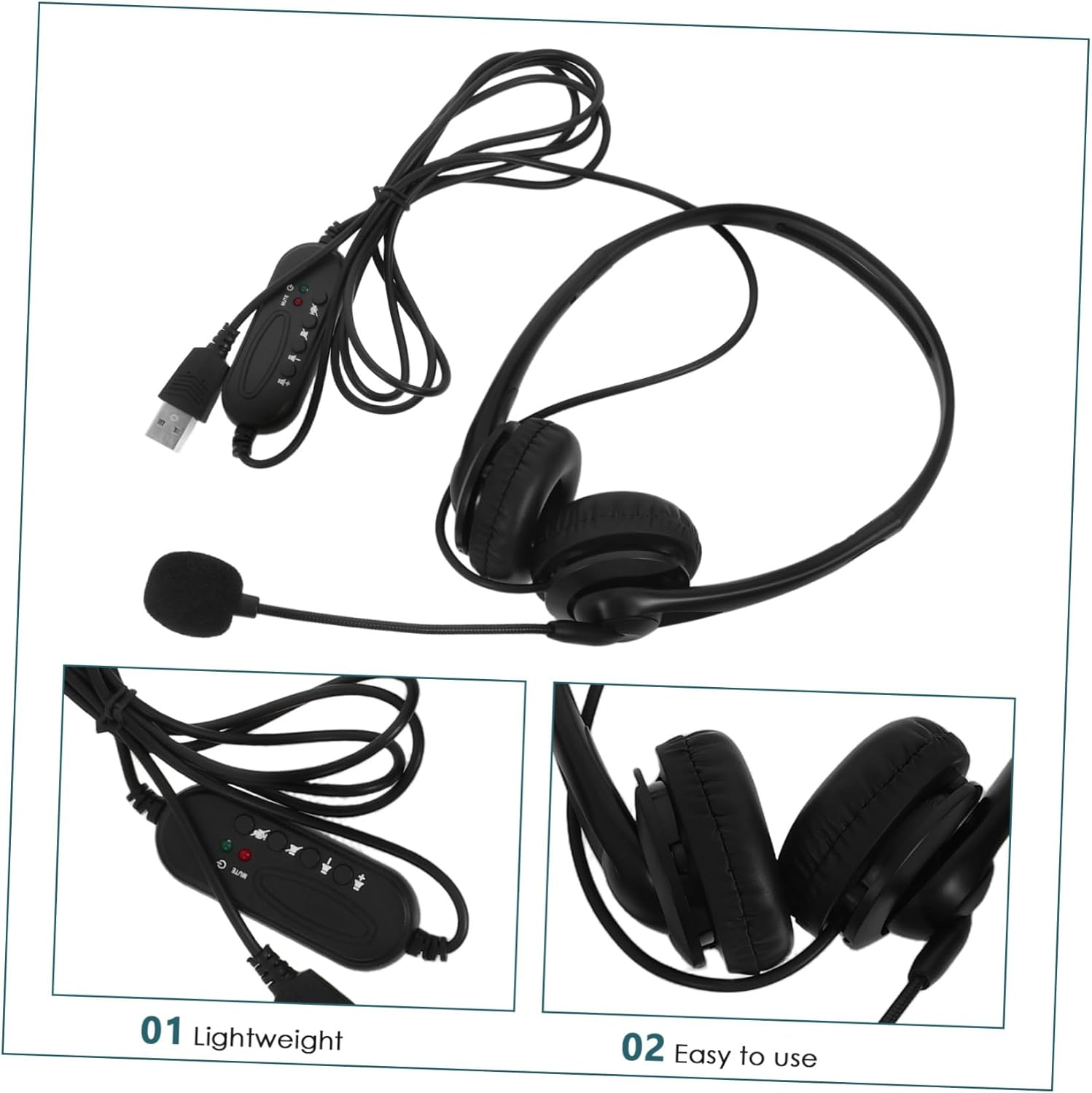 LAPYAPPE Wired Noise Reduction Headset Microphone for Office and Students, Comfortable Over-Ear Black USB Headphones for Online Classes And image number 3