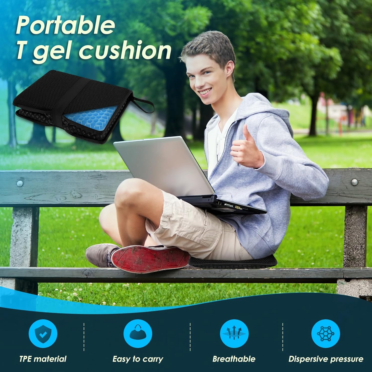 Foldable Gel Seat Cushion for Long Sitting Light Portable Seat Cushion Gel with Breathable Honeycomb Design Thick Gelseat Cushions Portable for Office Chair Car Stadium Airplane Travel (1Pc) image number 2