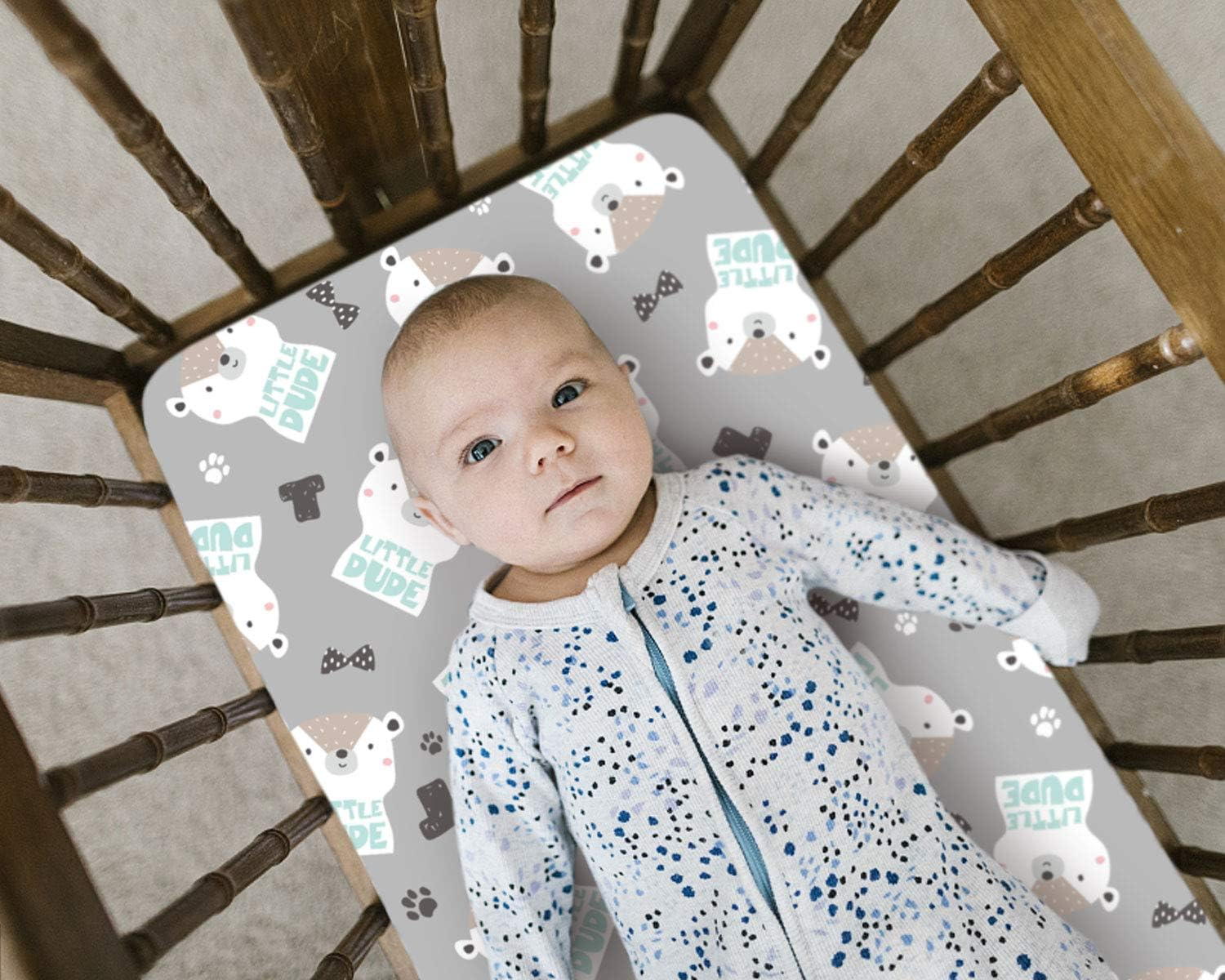 Stretch Ultra Soft Fitted Bassinet Sheet Set 2 Pack，Universal Cradle Sheet Set for Rectangle, Oval, or Hourglass Bassinet Pad/Mattress,Grey Bear for Boys - Aqua Green image number 2