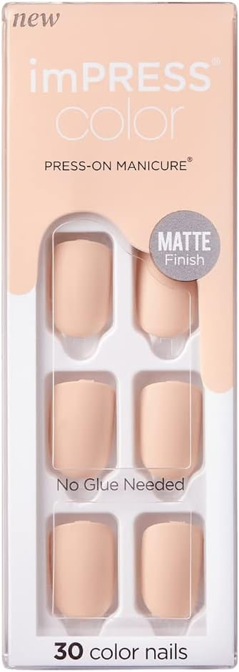 Impress KISS Color Press-On Manicure Fake Nails, Perfect Timing - Short Length, Matte, Polish-Free Solid Color Mani, Includes Prep Pad, Mini File, Manicure Stick, and 30 Fake Nails image number 1