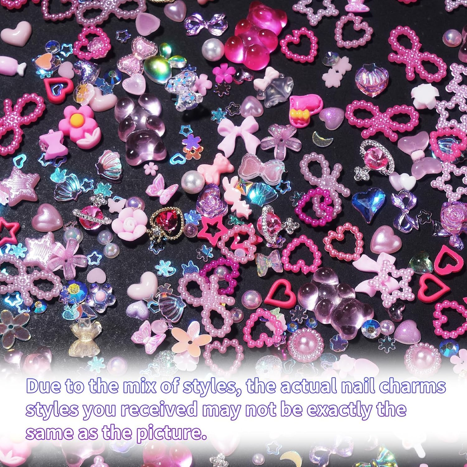 3D Assorted Pearls Gems Nail Charms Alloy Sequin Heart Star Bows Pearls Planet Nail Charms Butterfly Bow Bear Nail Charms for Manicure DIY Crafts Jewel Accessories image number 3