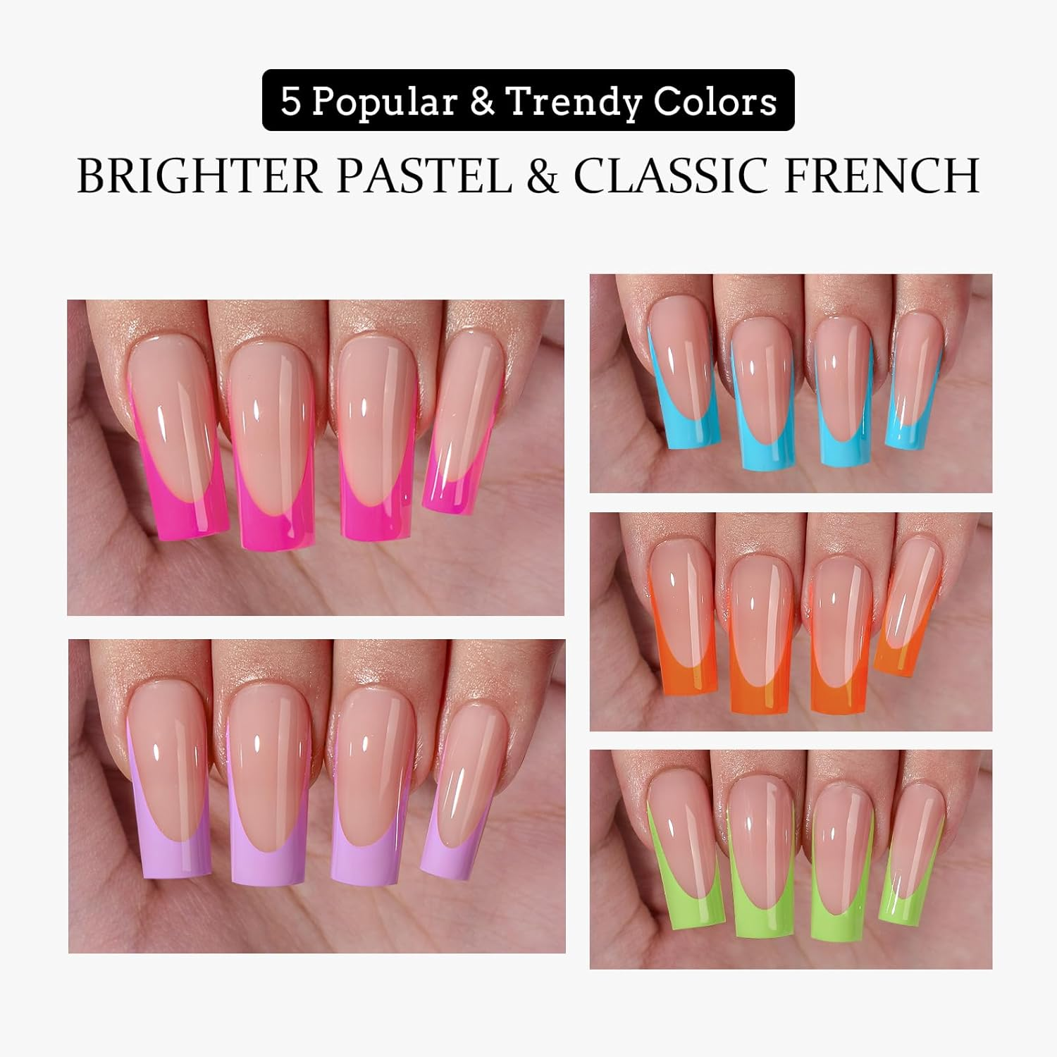 Btartboxnails XCOATTIPS Press on Nails - French Tip Nails Long Sqaure, Brighter Pastel Soft Gel Nail Tips False Nail, Soak off Acrylic Fake Nails Art Home DIY image number 2