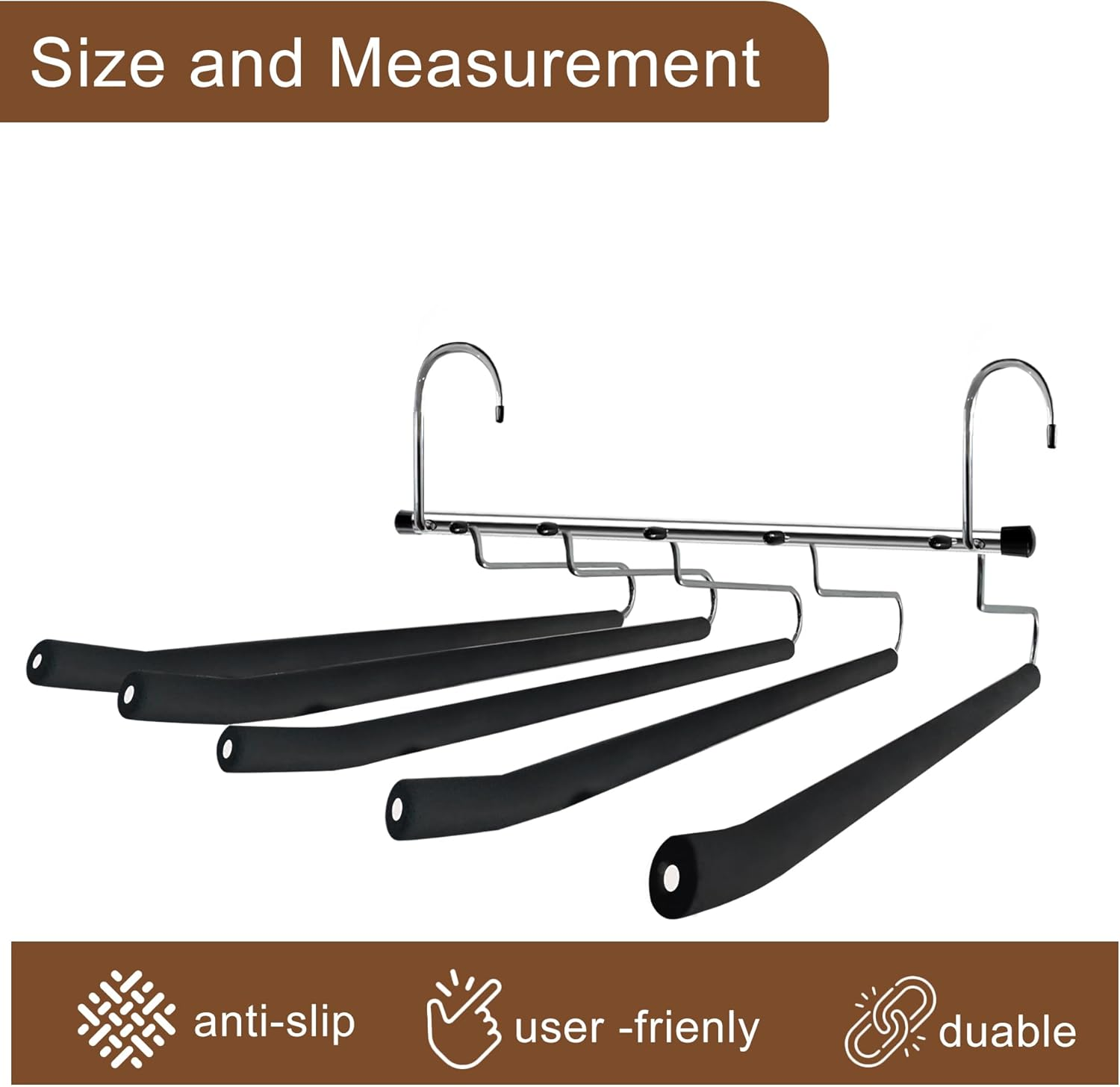 MEILANHUI Pants Hangers Space Saving, 2 Pack Closet Organizer and Tie Hangers for Men 5 Tier Stainless Steel Anti-Slip Space Saving Hangers for Clothes Pants Scarf Jeans Leggings Trousers - Clothe Hanger image number 5