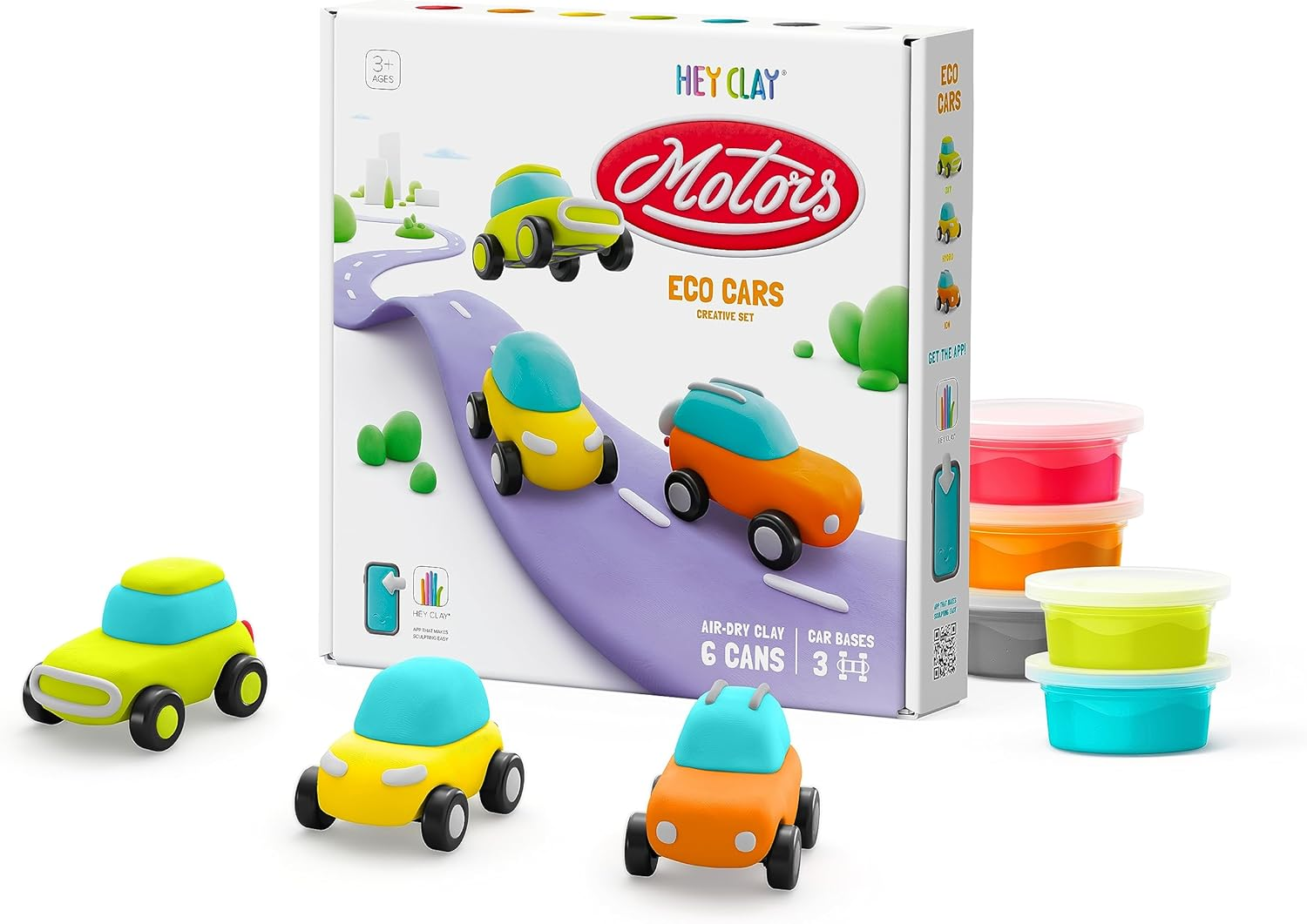 HEY CLAY Motors Eco Cars - Air Dry Clay Kit 6 Cans and Sculpting Tools with Fun Interactive Instructions App &ndash; Creative Set for Kids Ages 4-8 image number 2