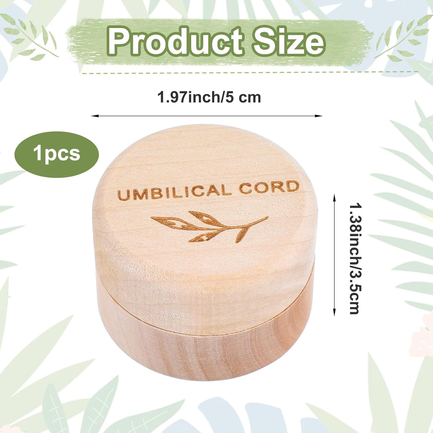 Umbilical Cord Memorial Box Engraved Wooden round Newborn Wood Case Baby Keepsake Tooth Box Fetal Hair Memorial Storage Container Carved Baby Fetal Hair Case for Babys Shower Pregnancy Christen Gift image number 2