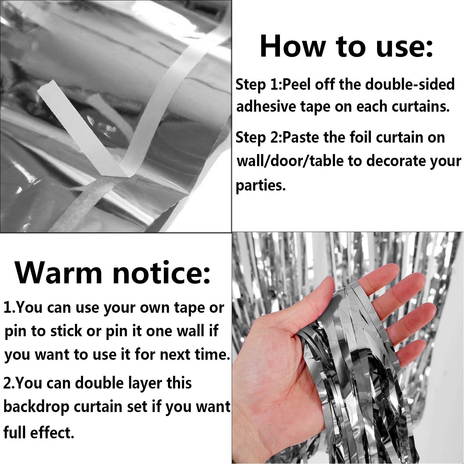 3 Packs 3.2Ft X 6.6Ft Silver Metallic Tinsel Foil Fringe Curtains Photo Booth Props for Birthday Wedding Engagement Bridal Shower Baby Shower Bachelorette Holiday Celebration Party Decorations - Royal Blue image number 2