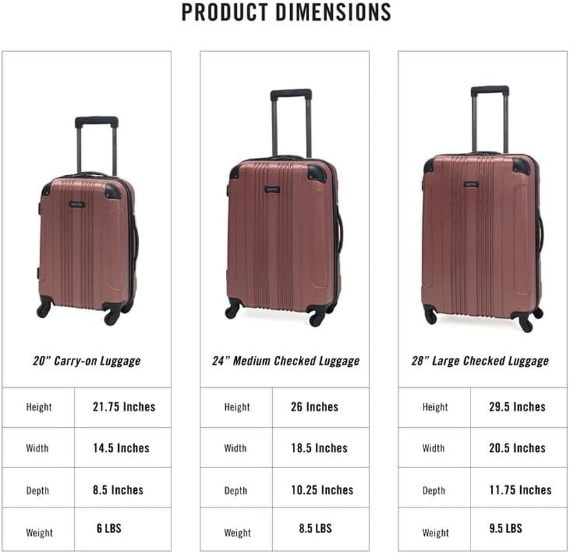 Kenneth Cole REACTION Out of Bounds Lightweight Hardshell 4-Wheel Spinner Luggage, Rose Gold, 3-Piece Set (20", 24", & 28"), Out of Bounds