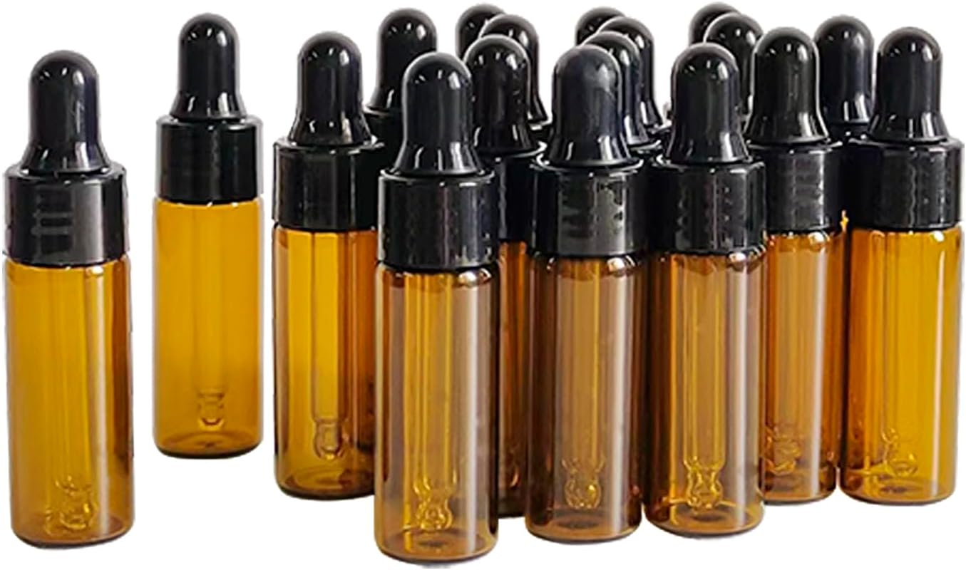 PYAWI 50Pcs 5Ml Sample Dropper Bottles,Amber Glass Dropper Bottles for Essential Oils Sample Cosmetic Perfume Traveling image number 2