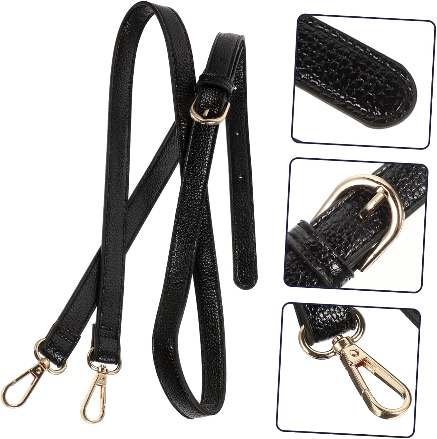 Anneome Leather Bag Strap Adjustable Crossbody Purse Strap Replacement for Women Black Genuine Leather Shoulder Bag Accessories Compatible with Handbags