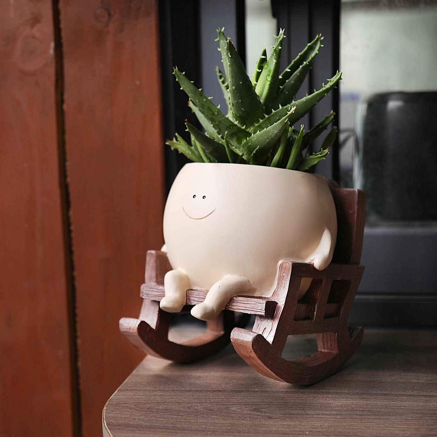 Smily Face Planter Pot for Plants Rocking Chair Planters Funny Succulent Planter Live Cute Resin Flower Pots Head Planter for Indoor Outdoor Plants Gift Ideas for Mother image number 3