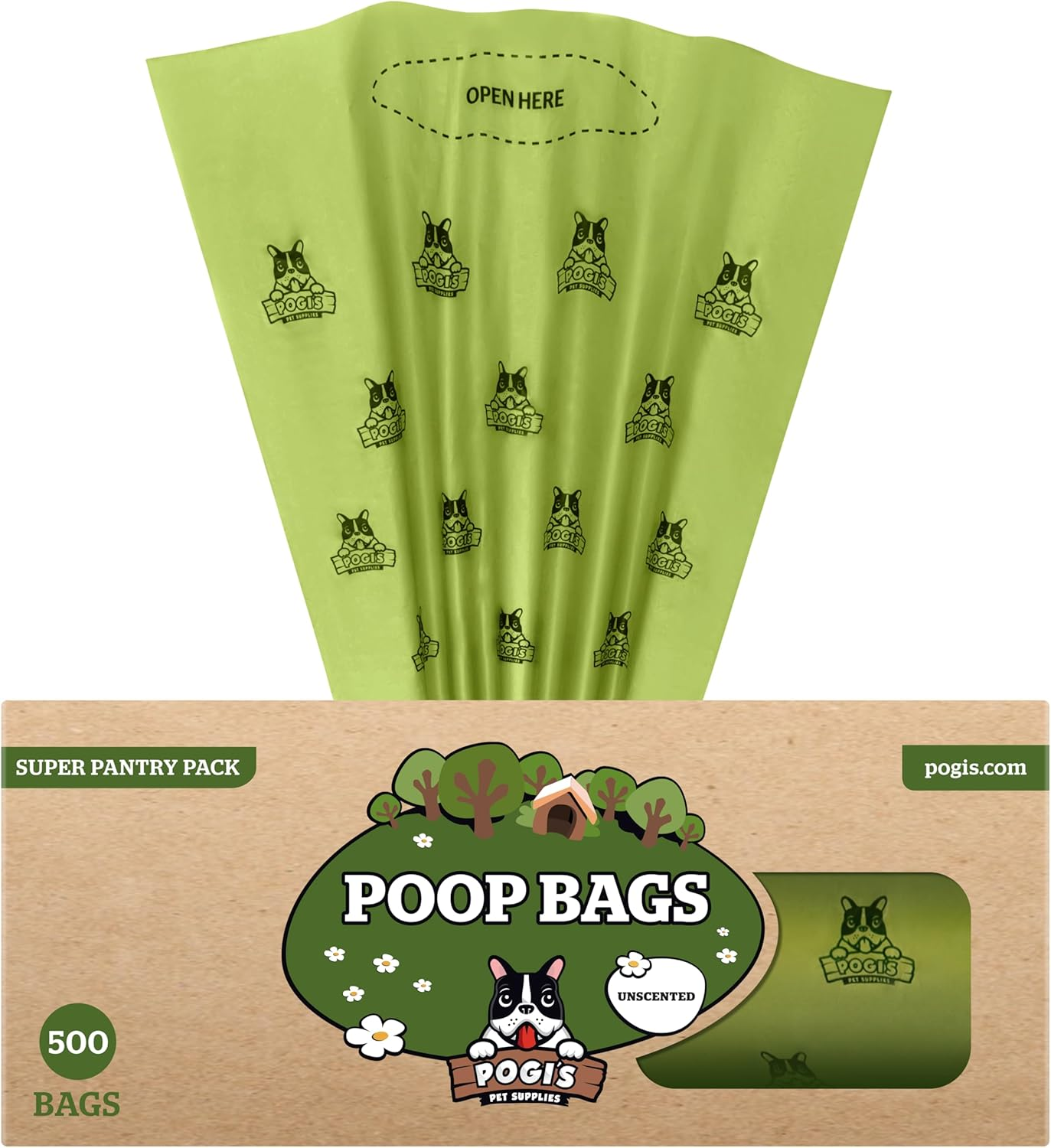 Pogi&rsquo;S Dog Poop Bags - 500 Unscented Doggie Poop Bags for Yards - Leak-Proof Dog Waste Bags - Ultra Thick, Extra Large Poop Bags for Dogs & Cats (Single Large Roll)