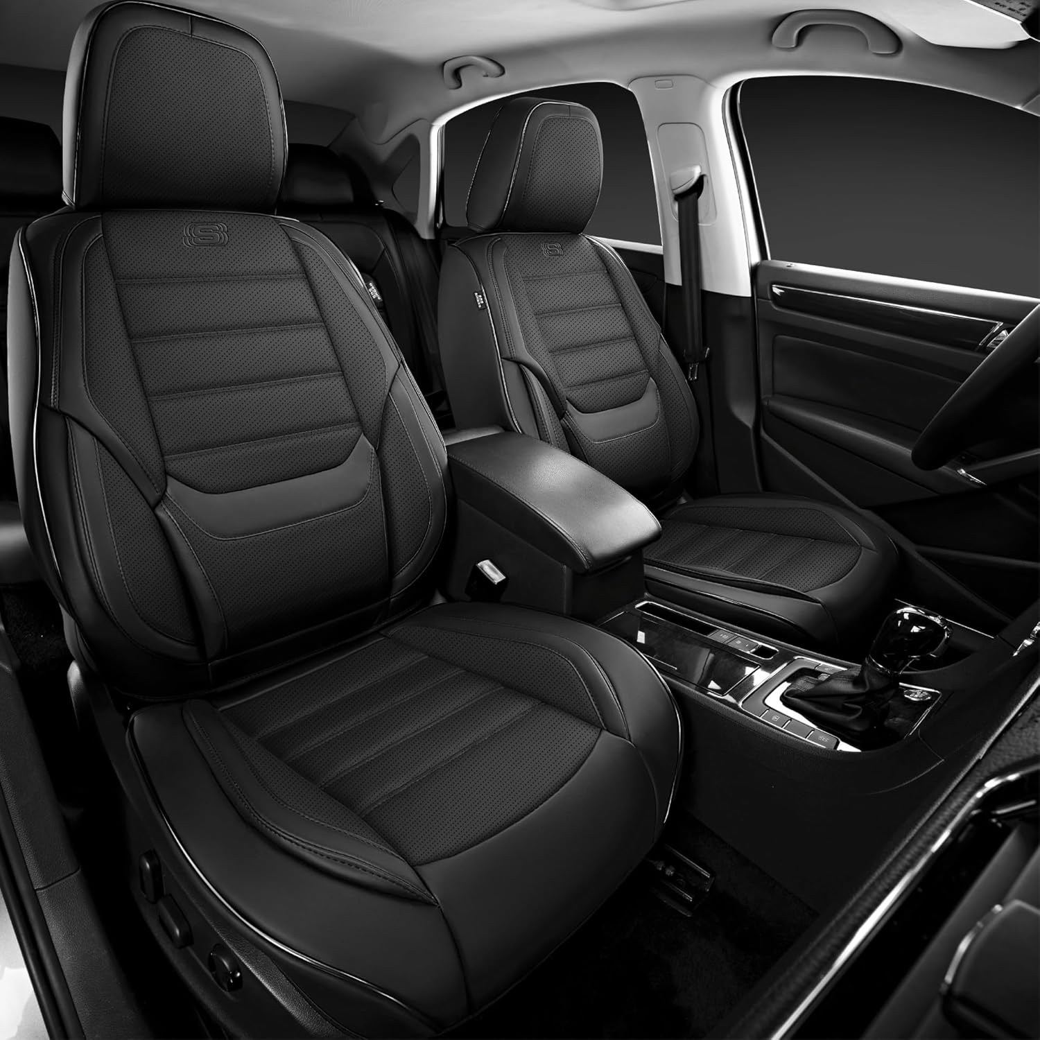 Skechers MAX Cushioning Seat Covers,Memory Foam Leather Car Seat Covers,Waterproof Car Seat Protector Full Sets,Car Seat Cushion Airbag Automotive Universal Fit for Most Cars,Vans,Trucks,Suv,Grey