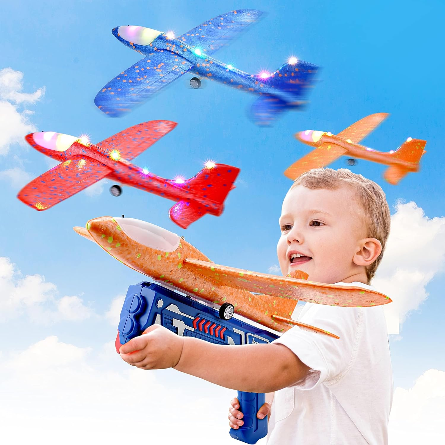 3 Pack LED Airplane Launcher Toys, 2 Flight Modes Foam Glider Catapult Plane, Outdoor Flying Toy for Kids, Birthday Gifts for Boy Gir image number 3