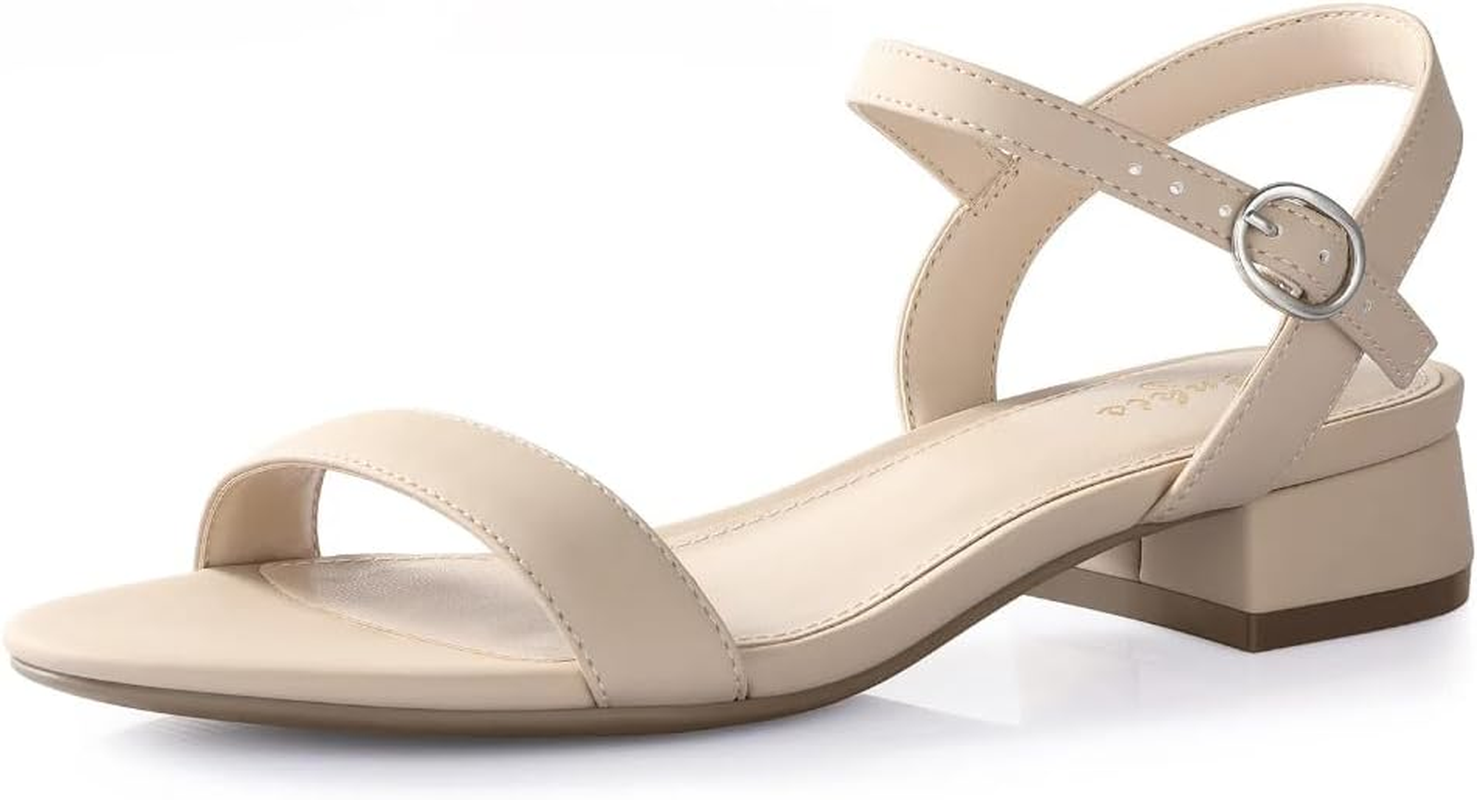 Ankis Women Nude Black White Sandals for Women Low Heel 1 Inch Dressy Sandal Ankle Strap Open Toe Block Short Heeled Summer Classic Comfortable Graduation Holiday Party Casual Flat Shoes 2025