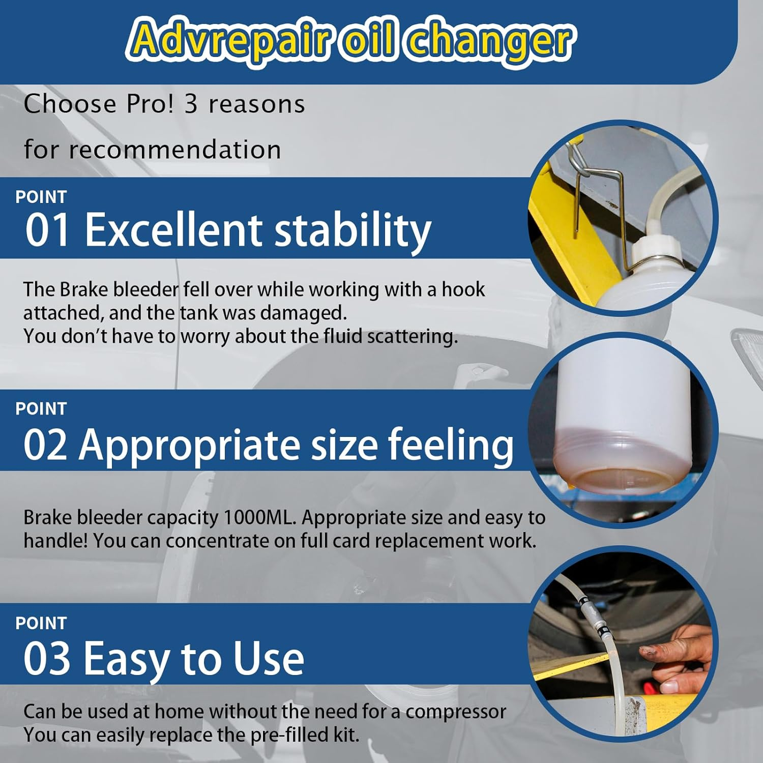 Brake Fluid Bleeder Bottle with Non-Return Check Valve and Hanging Hook Replacement for Car and Motorcycle Brake Oil Change - 1L One Person Brake Bleeder Kit image number 5