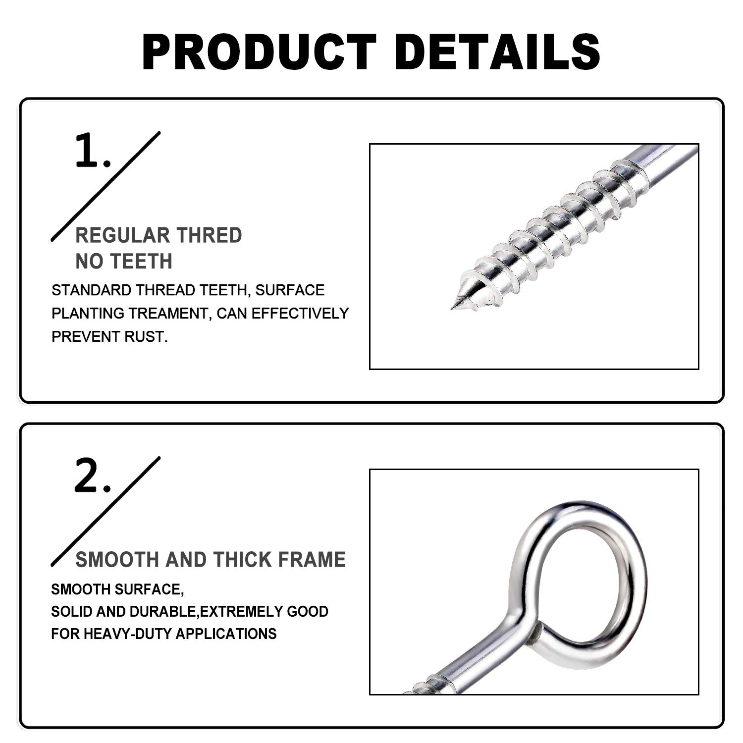 4 Pcs Screw Eyes, Eye Shape Screws Metal Hook，Premium Heavy Hanging Kit,Tie-Downs, Lifting and Securing Cables Wires, Hardware Accessories for Building Decoration, Indoor & Outdoor image number 4