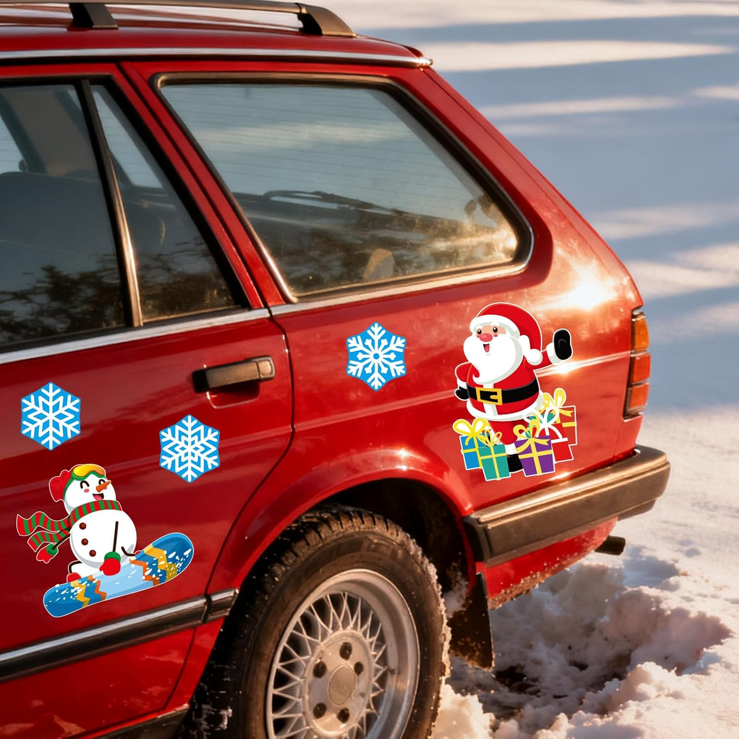 6Pcs Christmas Car Magnets, 6 Style Waterproof Reflective Cute Christmas Car Magnets with Snowflake Santa Clause Snowman Elk Elements for Winter Party Home Fridge Vehicle Decor image number 4