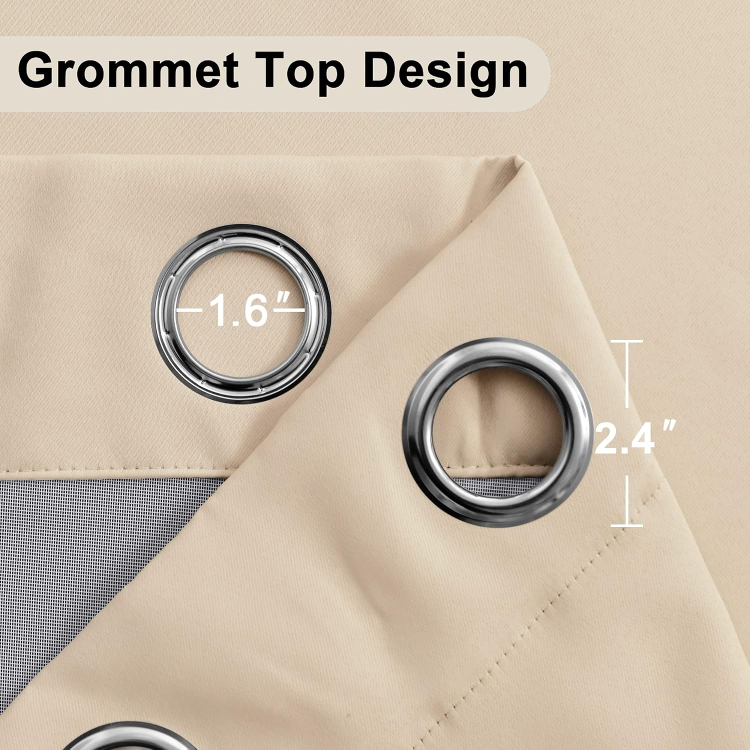 XWZO 100% Blackout Curtains for Bedroom/Living Room - Privacy Protection & Noise Blocking Window Drapes Grommet Top with Black Liner with Tiebacks, Biscotti Beige, W132Cm X D213Cm, Set of 2 image number 3