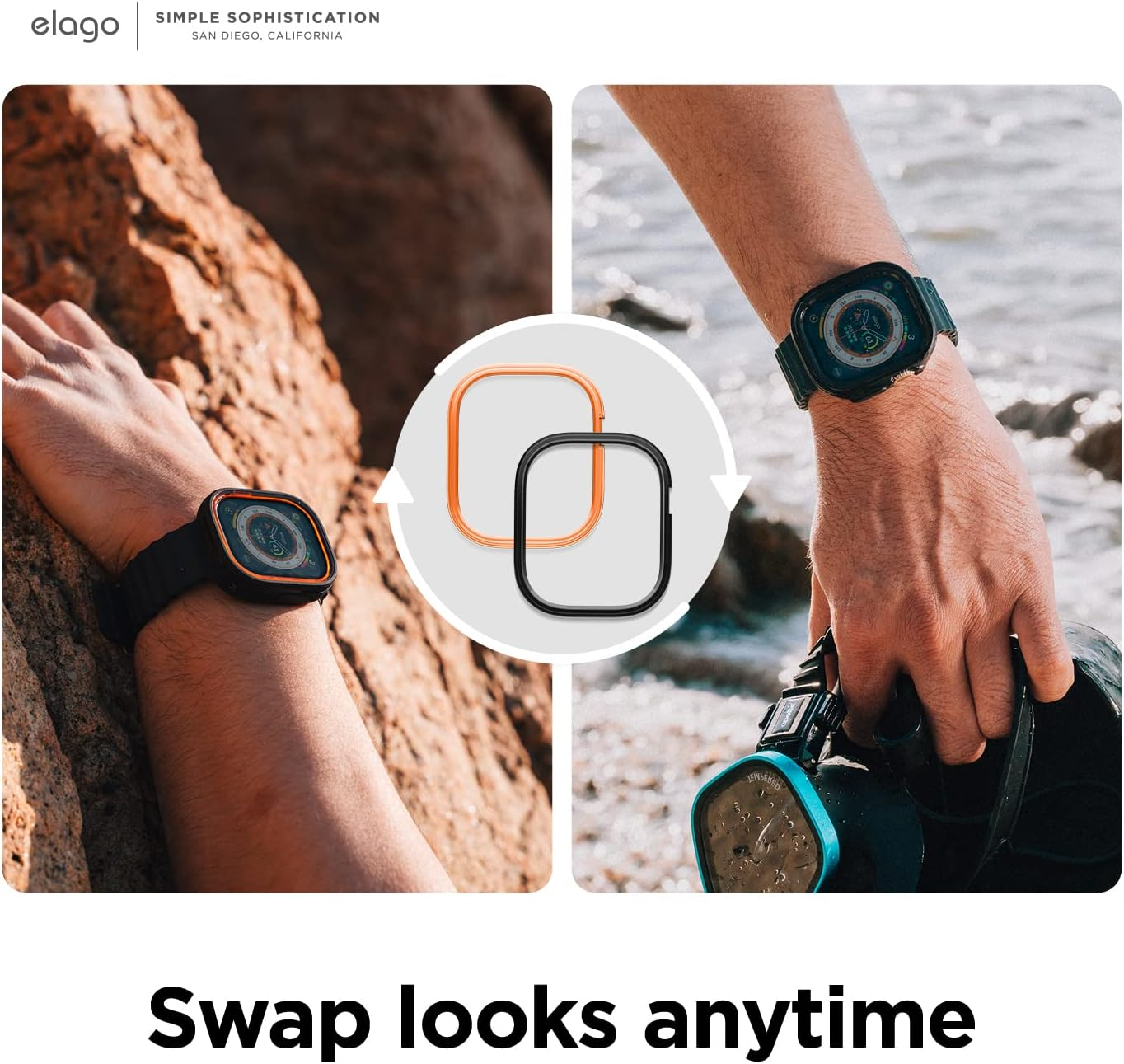 Elago Duo Case Compatible with Apple Watch Ultra 3/2/1, Full Protection (Hard PC + TPU Material), Full Access to Screen, Two Pcs Included. Strap Not Included (TPU: Black/Pc: Orange, Black) image number 4