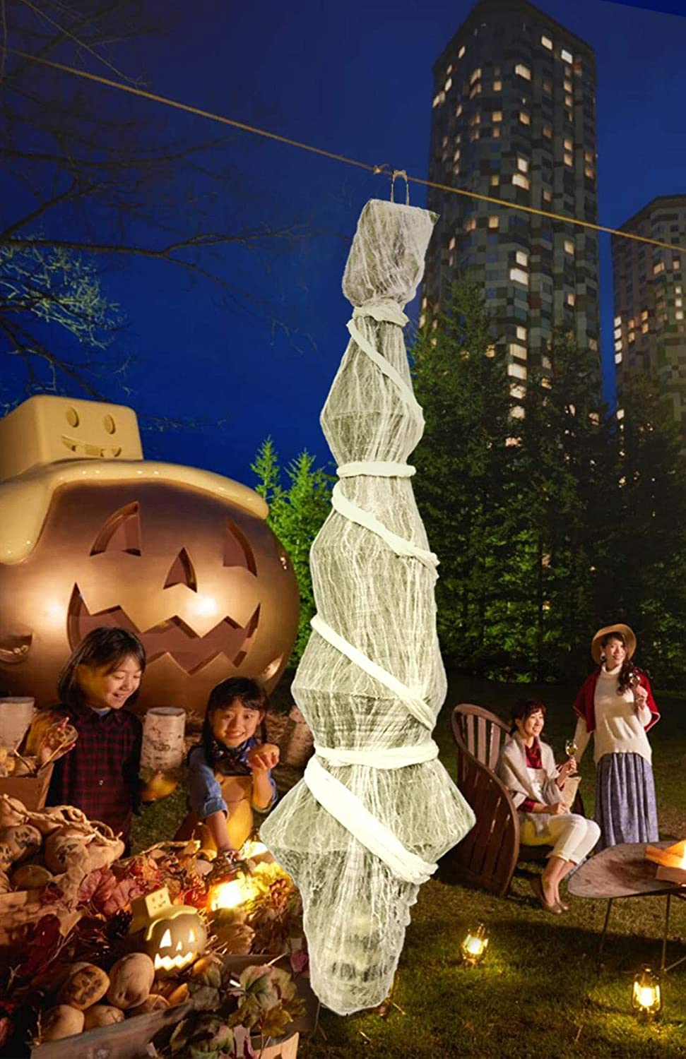 ESSENSON Halloween Decorations Outdoor - 70 Inch Hanging Corpses Props Scary Skeleton Body inside Spider Web Halloween Yard Indoor & Outdoor Decor Halloween Party Favors Haunted House Decorations image number 6